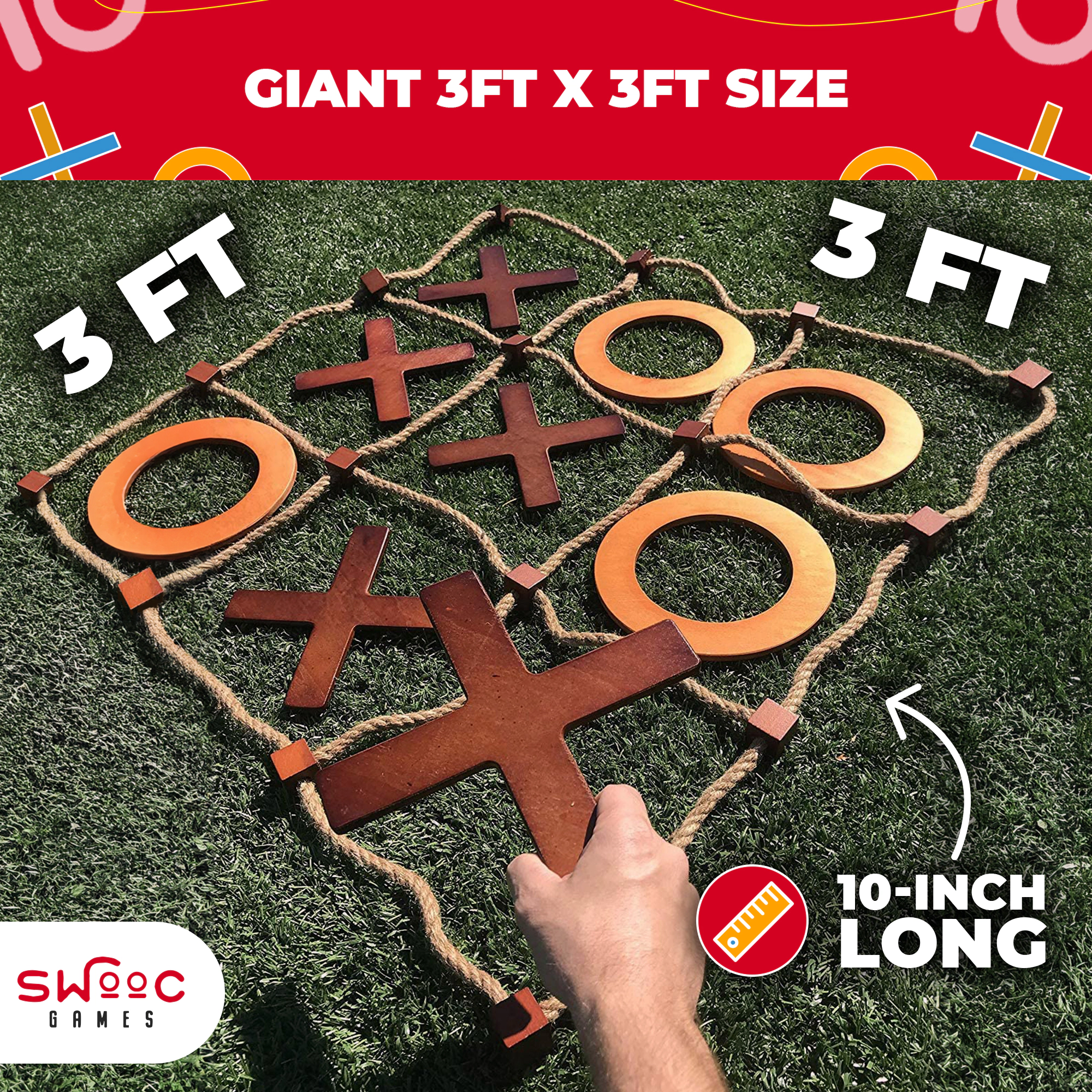 Swooc Games | Premium Giant Wooden Tic Tac Toe Game (All Weather)