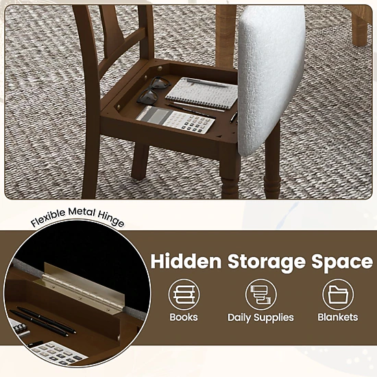 SlickBlue Upholstered Flip-Up Storage Dining Chair with Wood Legs