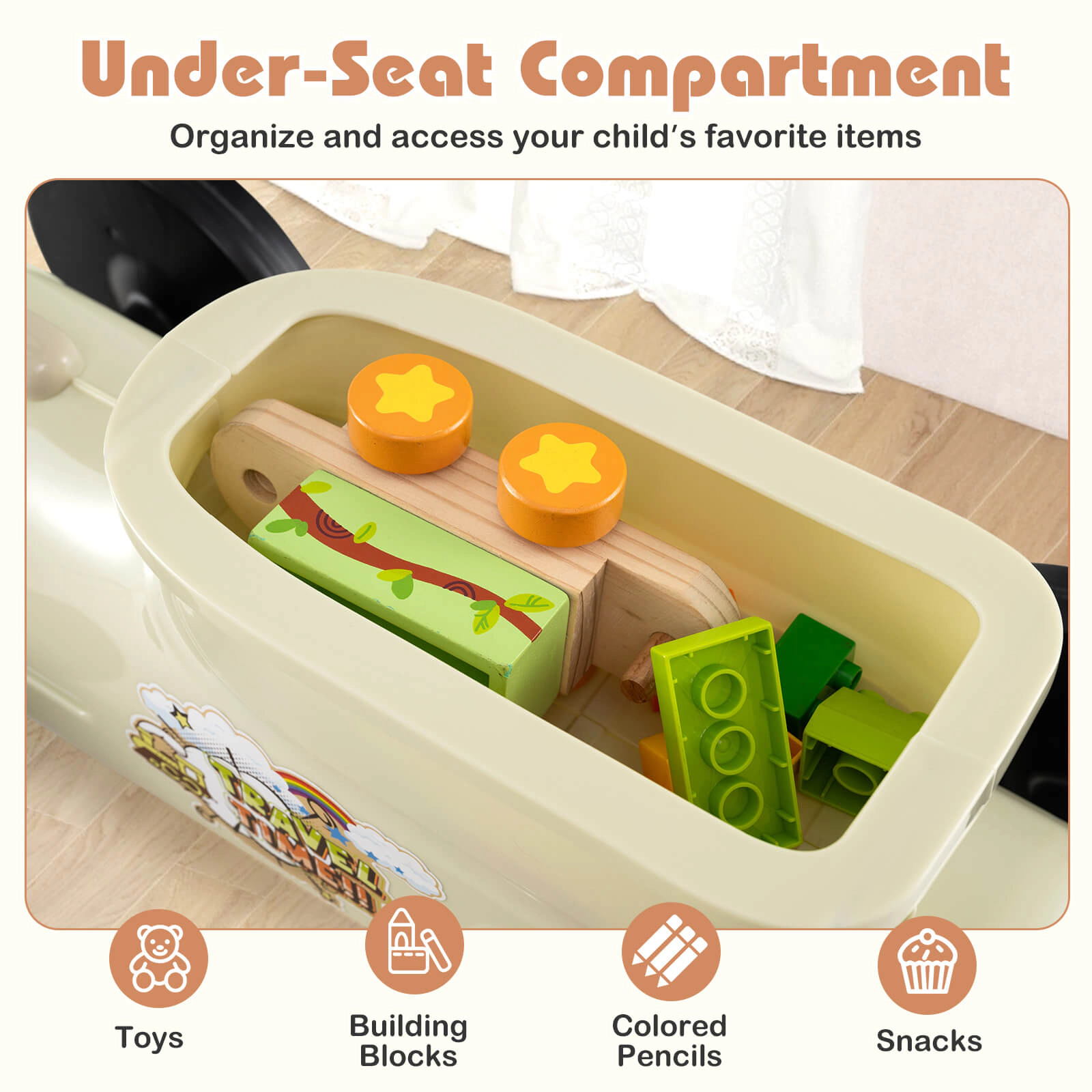 Costway Ride on Push Car with Storage Compartment & Train Whistle Sound Button