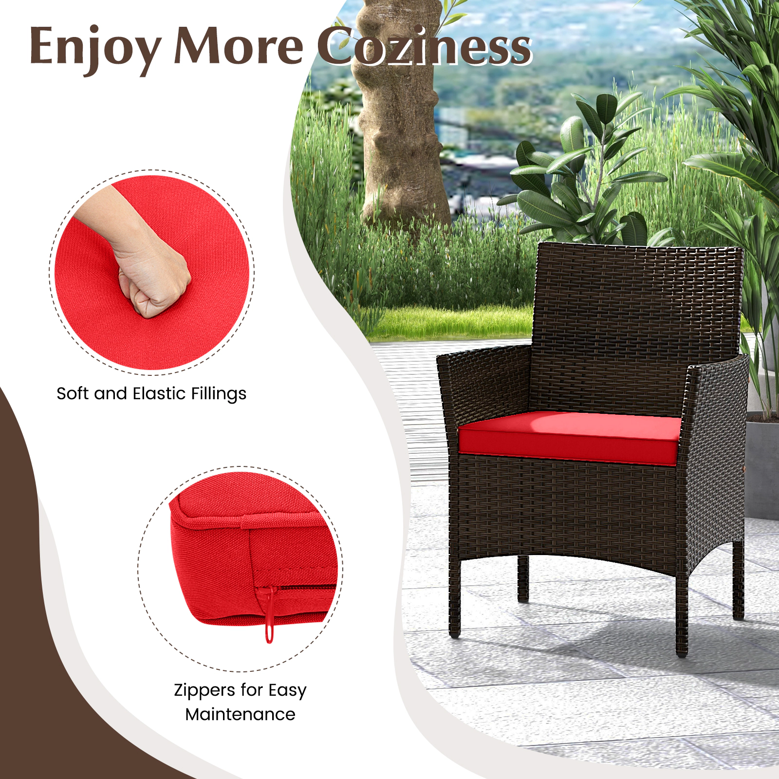 SUGIFT 4-Piece Brown Rattan Patio Conversation Set with Loveseat, 2 Chairs and Glass Table