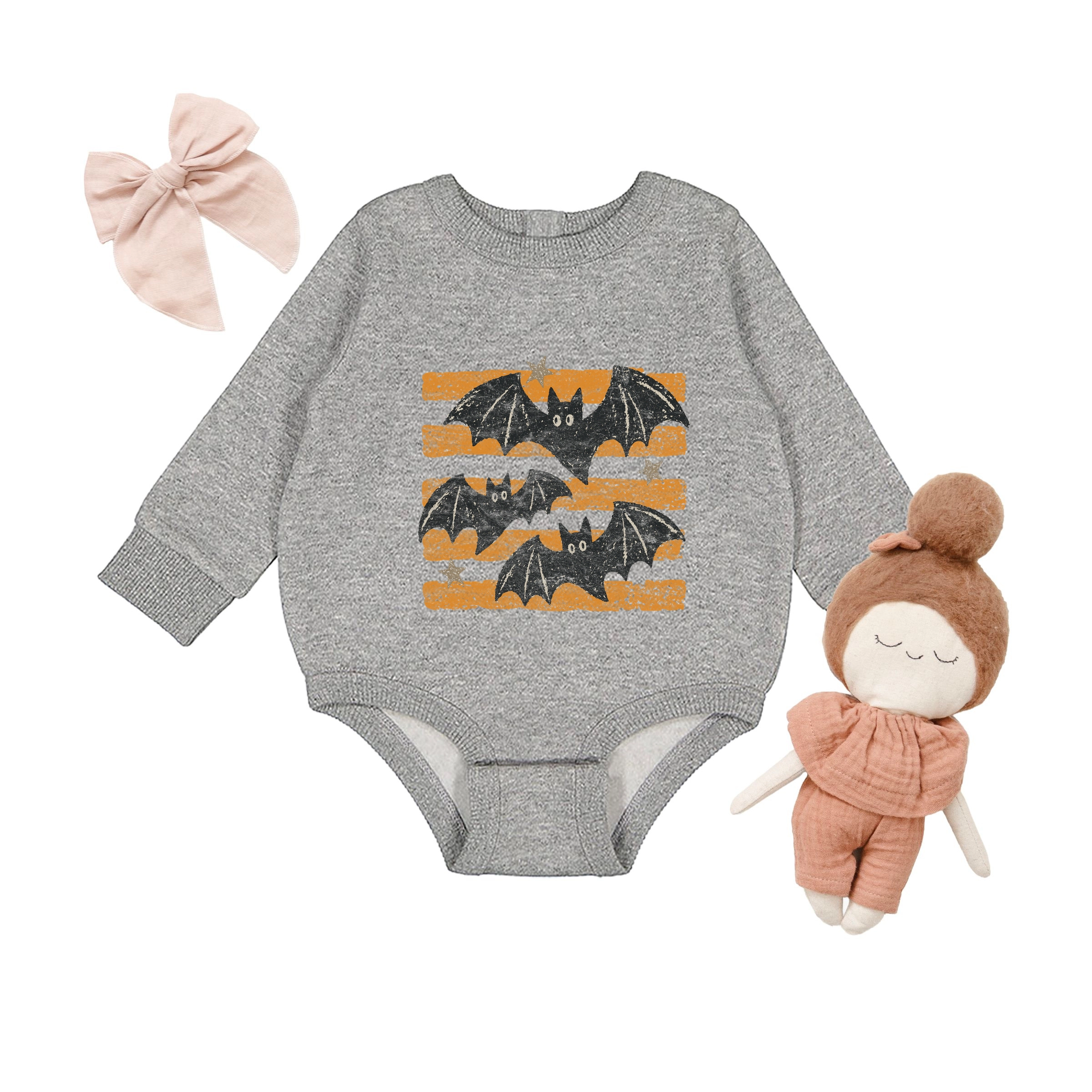 The Juniper Shop - Infant Fleece BodySuit Bats Orange Stripes