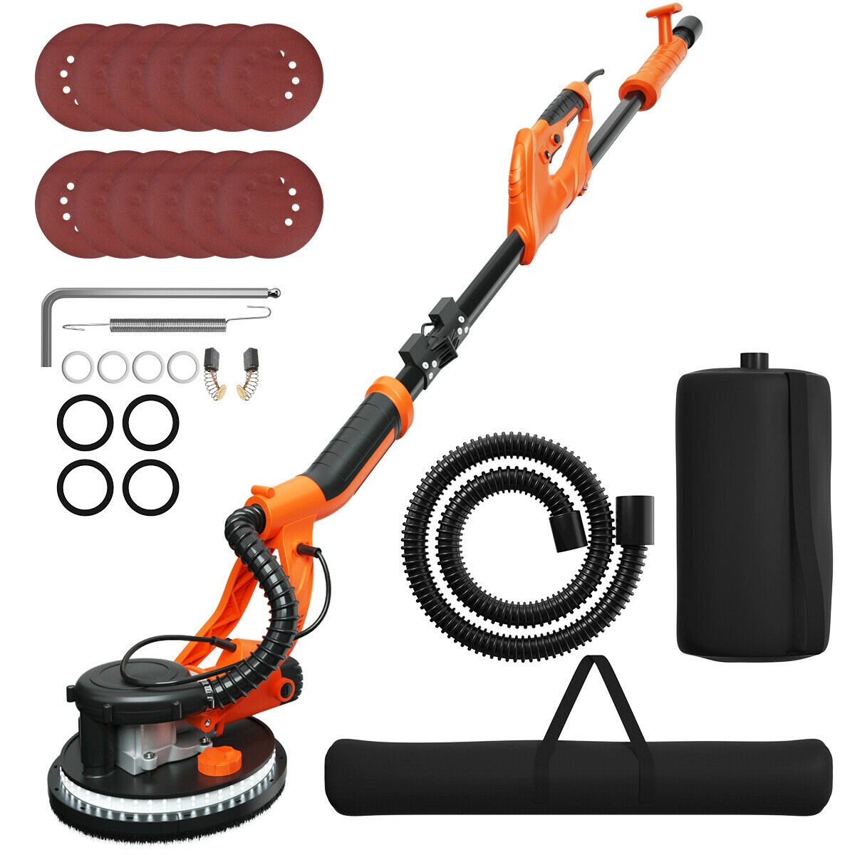 SUGIFT Electric Foldable Drywall Sander 750W Variable Speed with Automatic Vacuum and LED Light Orange Black