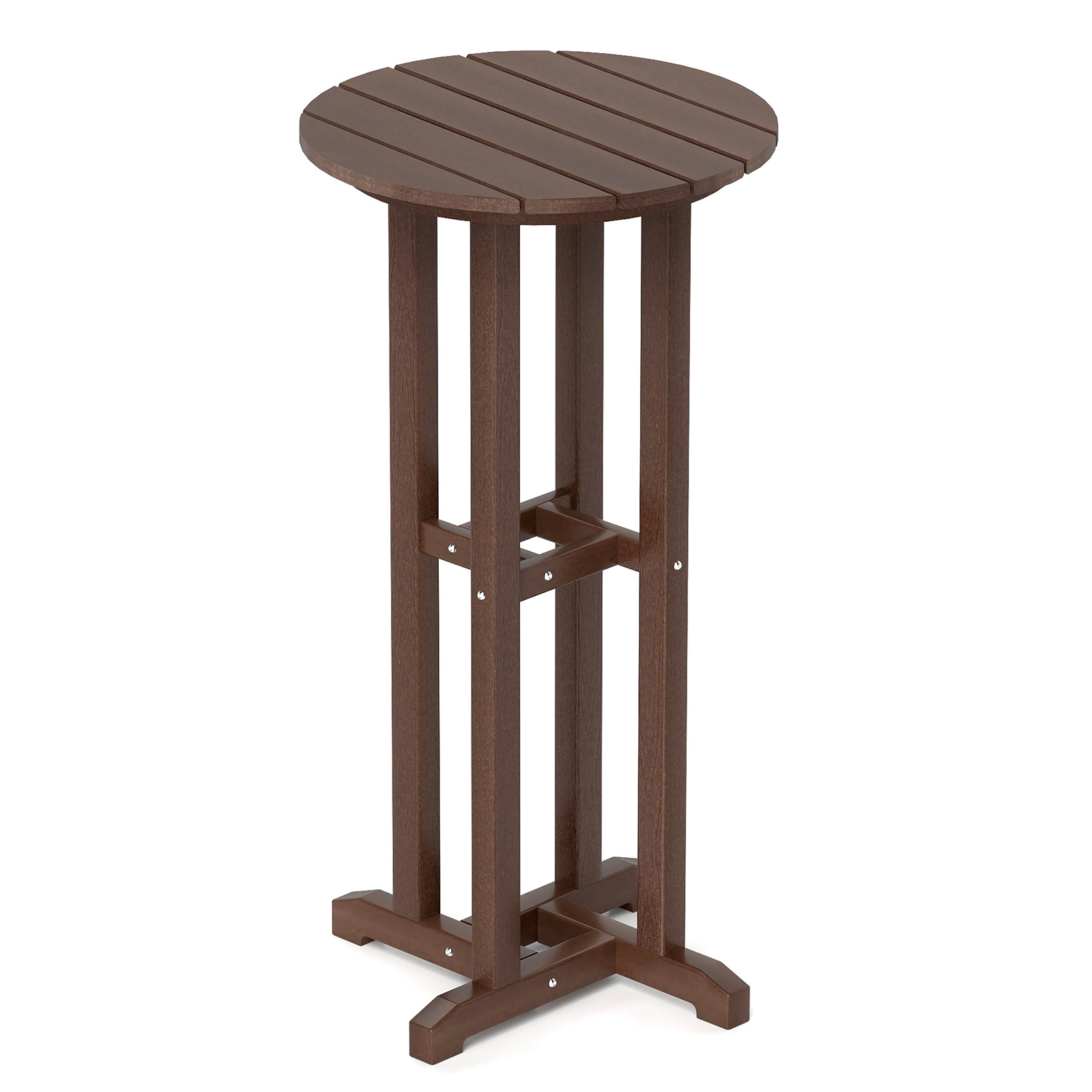LJG 21.5 Inch Round Bar Table Patio HDPE Height Dining with Slatted Tabletop