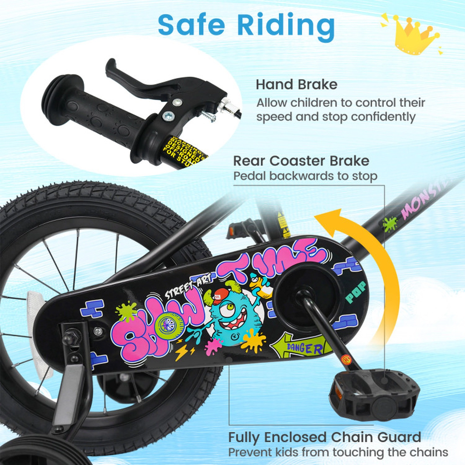 SUGIFT 14-Inch Kids Bike with Detachable Training Wheels 110-lb Capacity Ages 3-5 Years Black