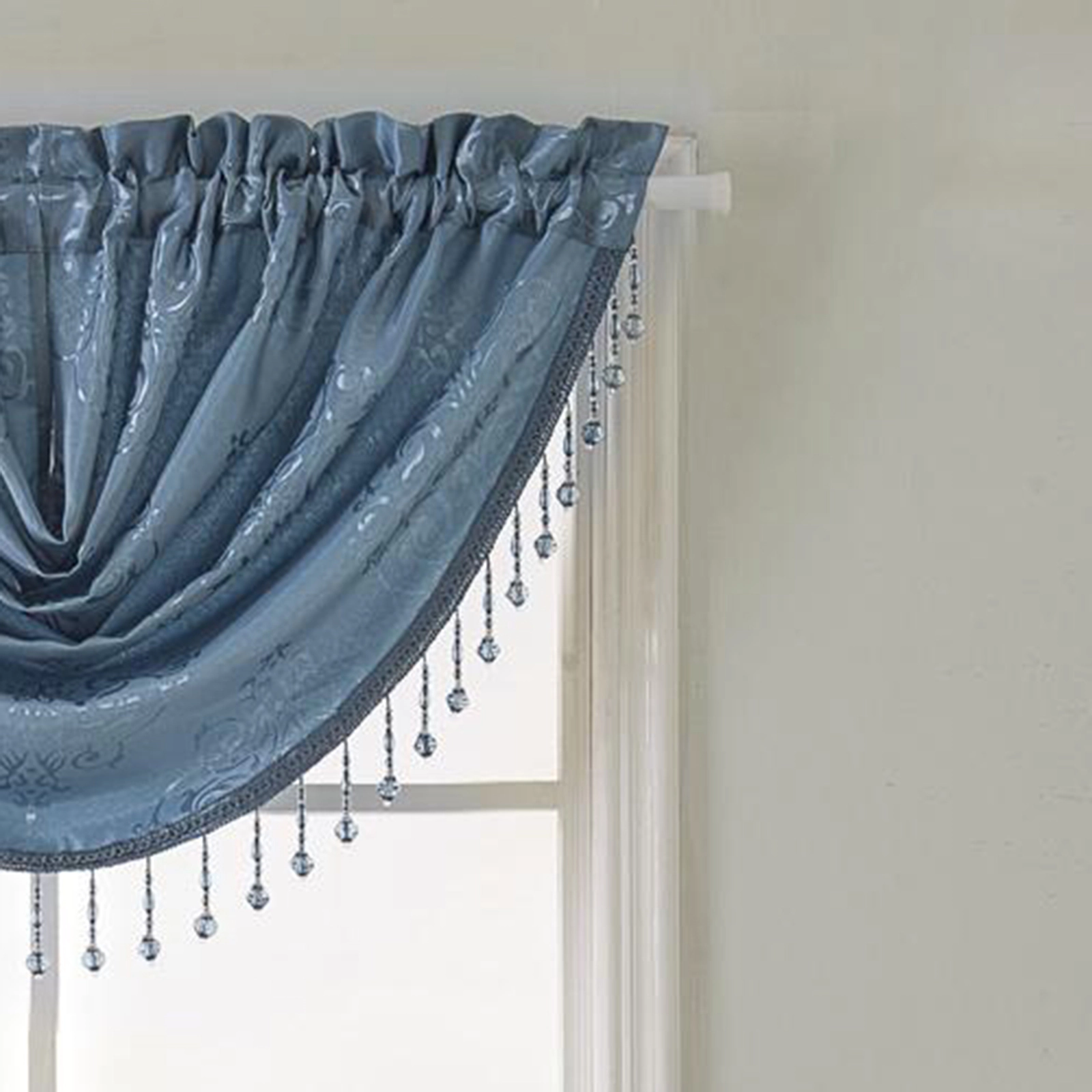 RT Designers Collection Belgium Jacquard Window Swag Valance With 2.5" Rod Pocket - 47x37" Blue