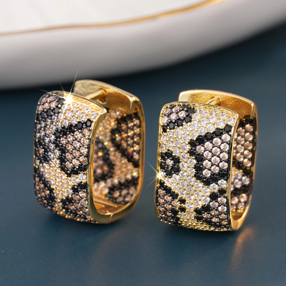Shiny Micro Pave Cubic Zirconia Leopard Hoop Earrings
