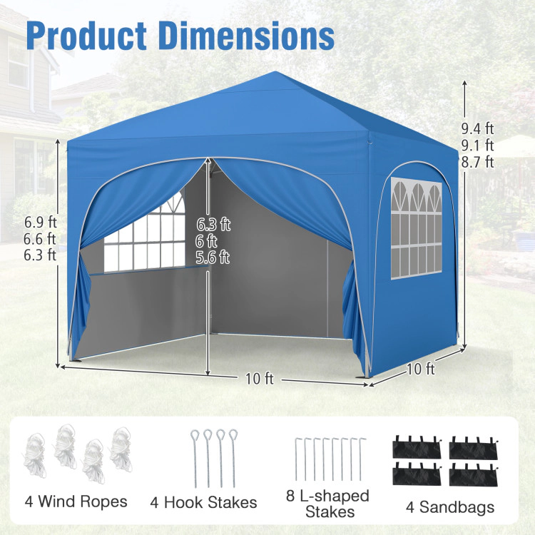 Hivvago 10 X FT Pop up Canopy Tent with 4 Removable Sidewall