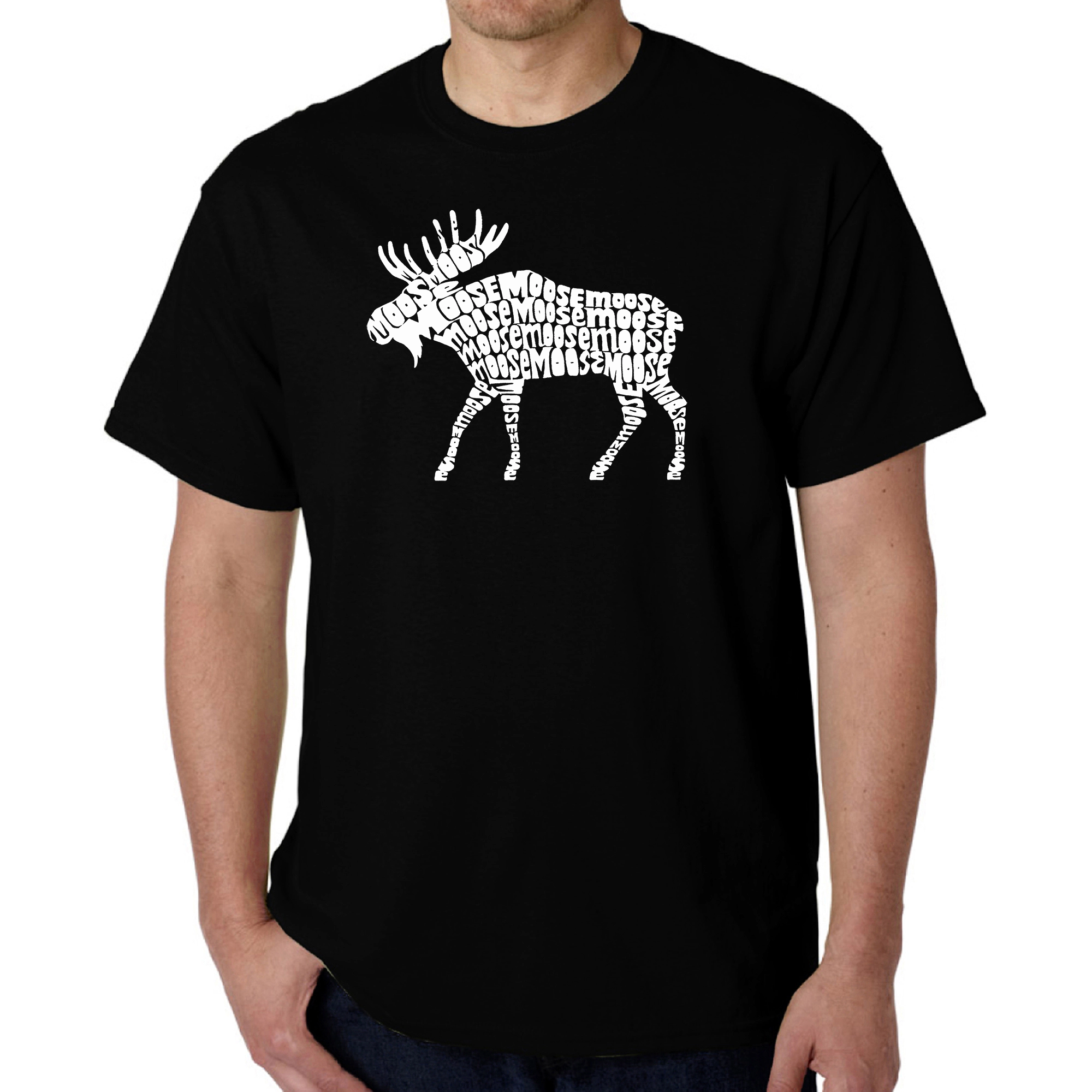 LA Pop Art Men's Word Graphic T-Shirt - Moose, Short Sleeve Crew Neck, Regular Fit
