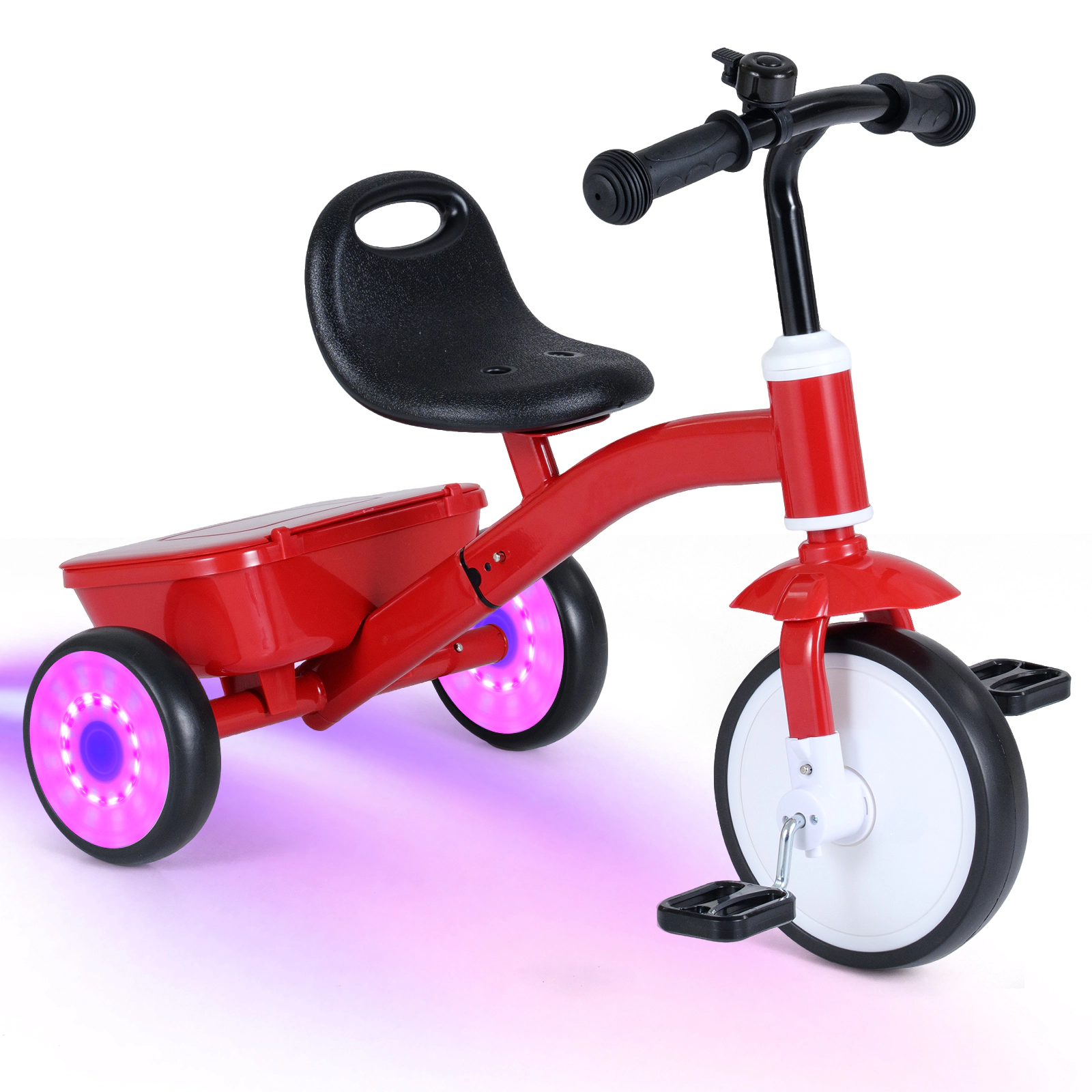 LJG Toddler Tricycle with Glowing Wheels and 4-Level Adjustable Seat