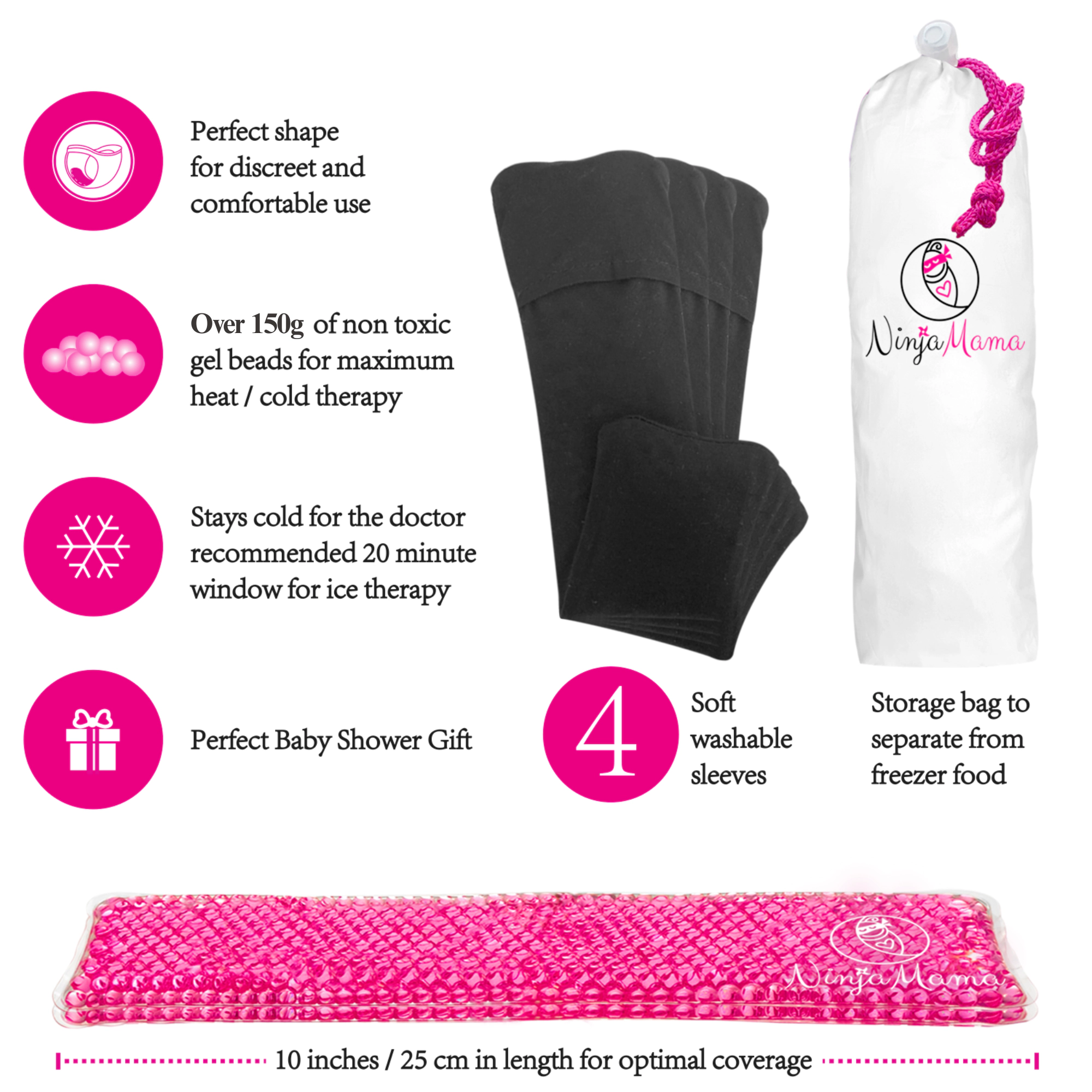 Ninja Mama Women's Reusable Perineal Ice and Heat Therapy Packs - Pack of 2 with 4 Washable Sleeves