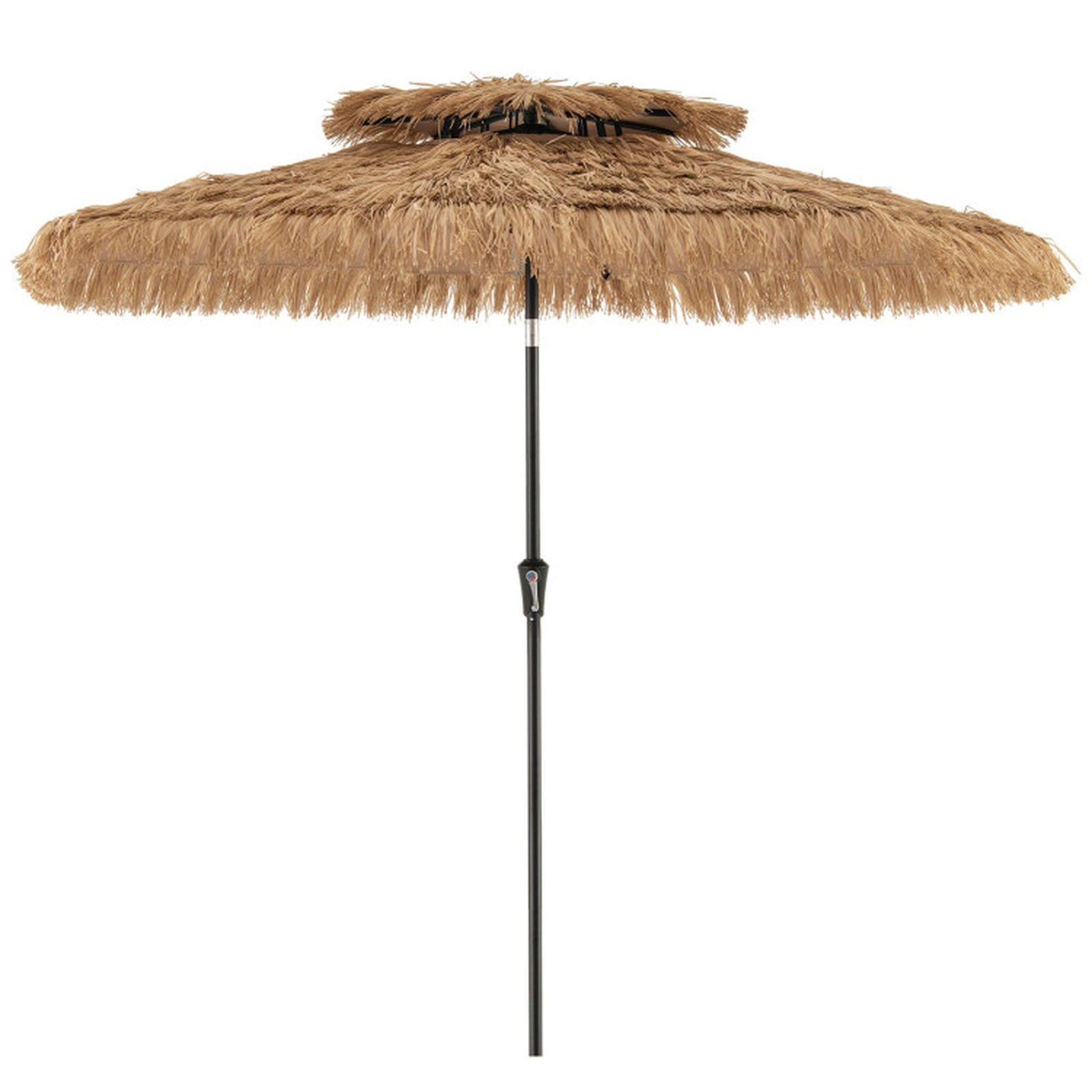 SUGIFT 10-ft Brown 2-Tier Tiki Patio Umbrella, Crank Lift, Push-Button Tilt