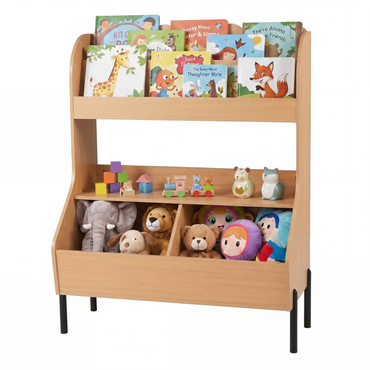 Hivvago Kids Toy Storage Organizer Wooden Montessori Bookshelf with 2 Bins