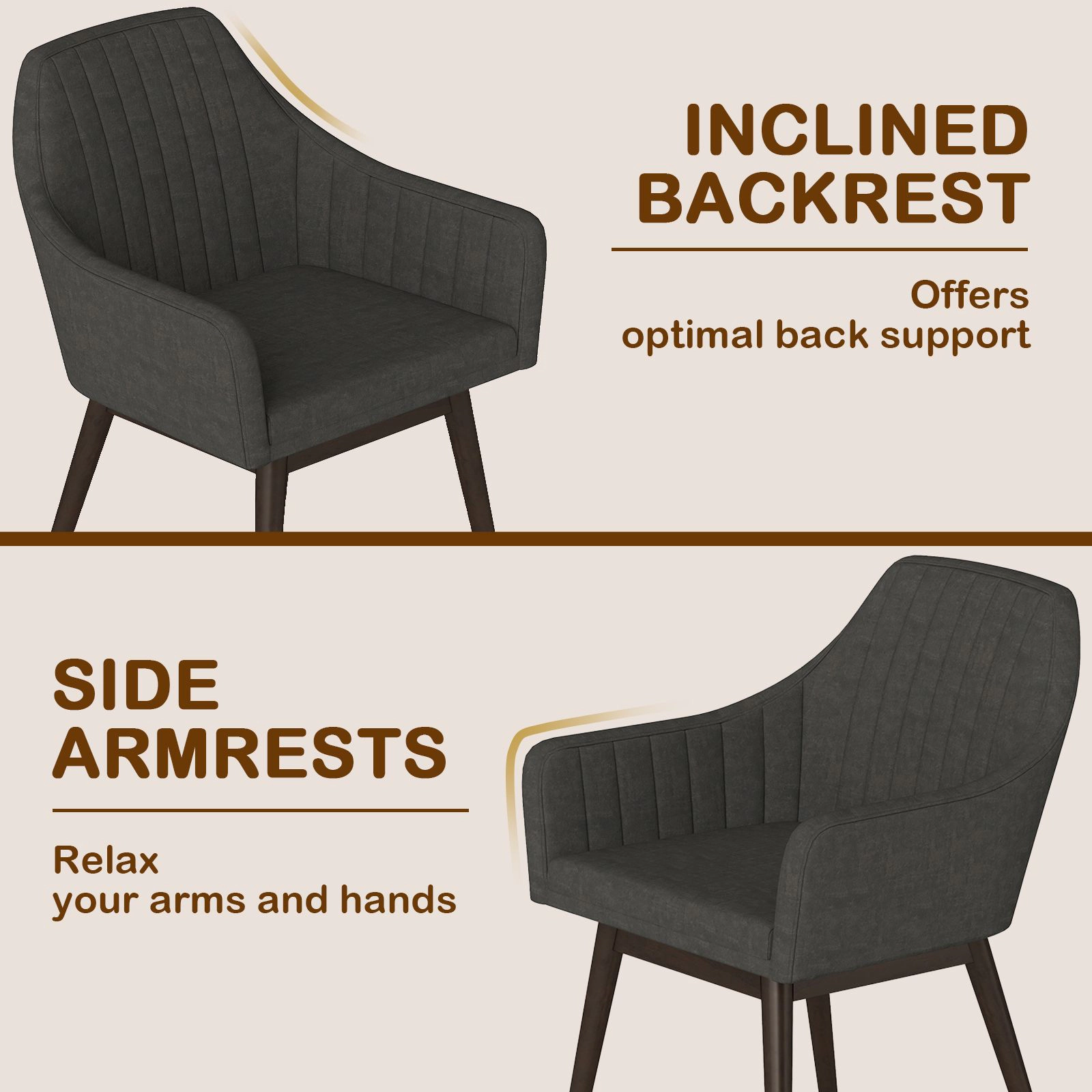 SlickBlue Upholstered Accent Chairs, Rubber Wood Legs, Armrests, 2 Pack