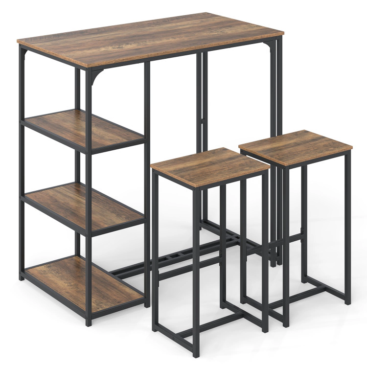 Hivvago 3-Piece Bar Table Set For 2 Bar-Height Dining Table With 2 Stools-Rustic Brown