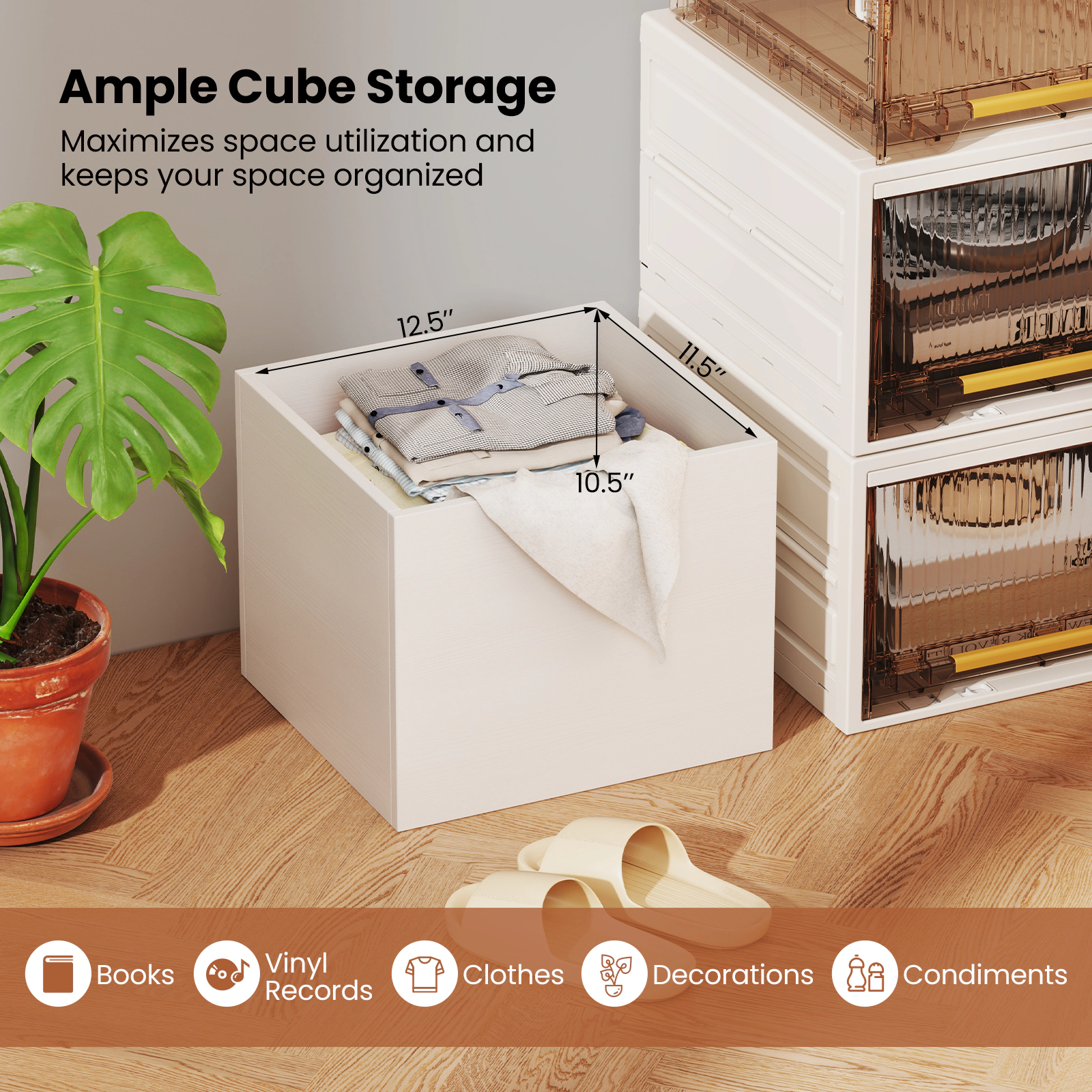SUGIFT White 13.5-in Stackable Wood Cube Storage Organizer with 55-lb Capacity and Angle Brackets