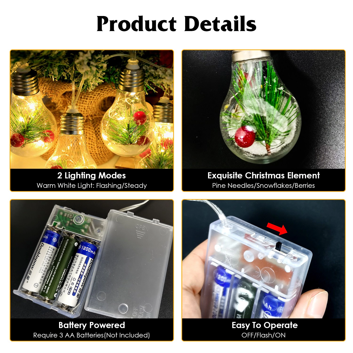 GBruno Battery-Powered Snow Globe String Lights