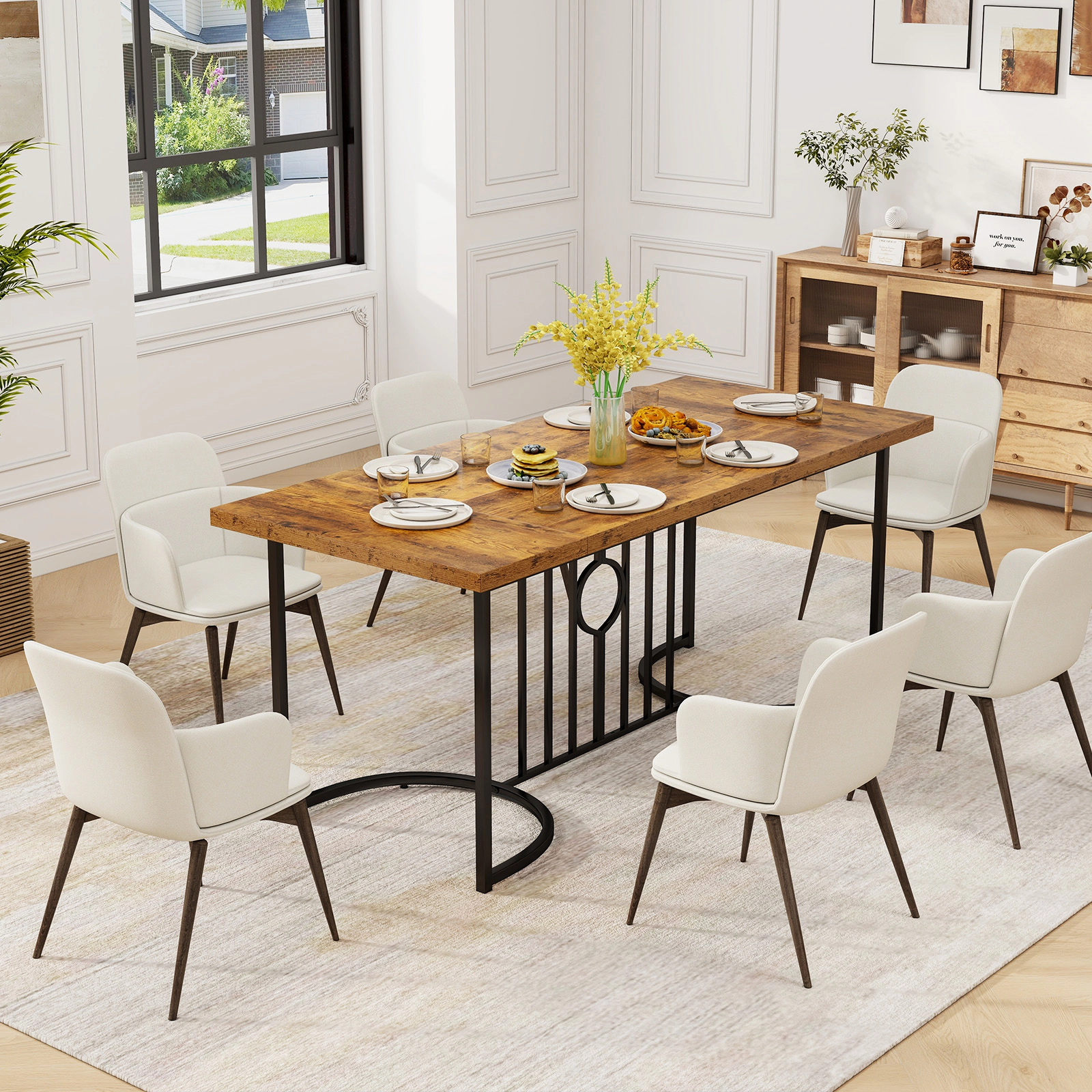 LJG 71 Inch Large Dining Table for 6-8 People Rectangular Wood Kitchen Table