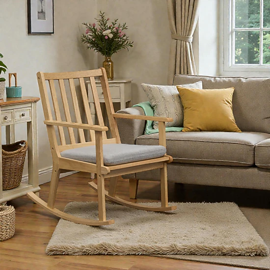 Hivvago Solid Rubberwood Rocking Chair with Cushioned Padded Seat