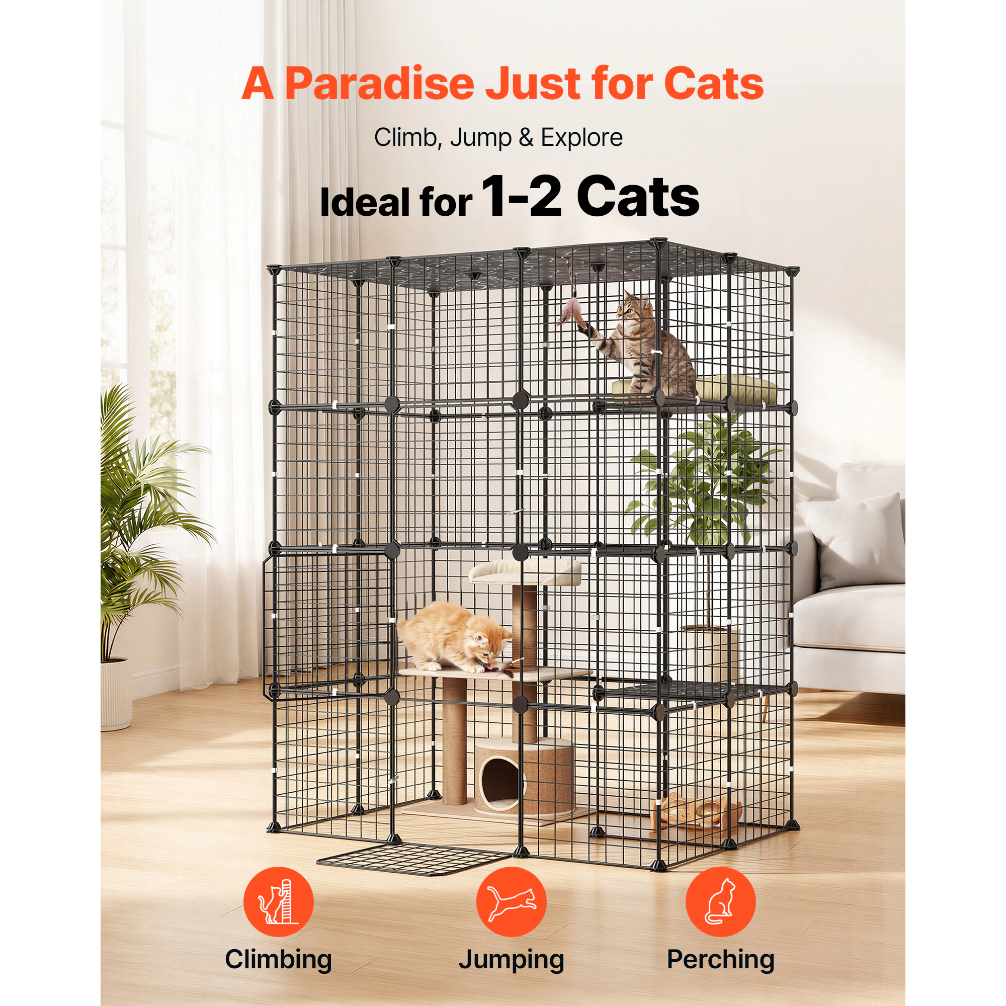HONGGE Cat Cage Large DIY Cat Playpen Indoor Enclosure Detachable Metal Wire Kennel Crate with Exercise Place for Cats