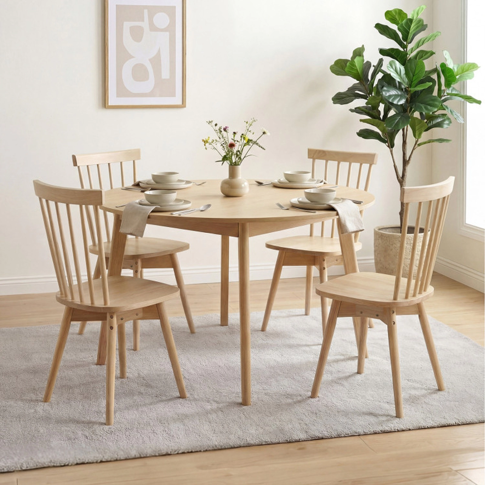 SUGIFT Set of 4 Natural Windsor Dining Chairs with 360-Degree Swivel Seat 17.5-in W 35-in H 330-lb Per Chair