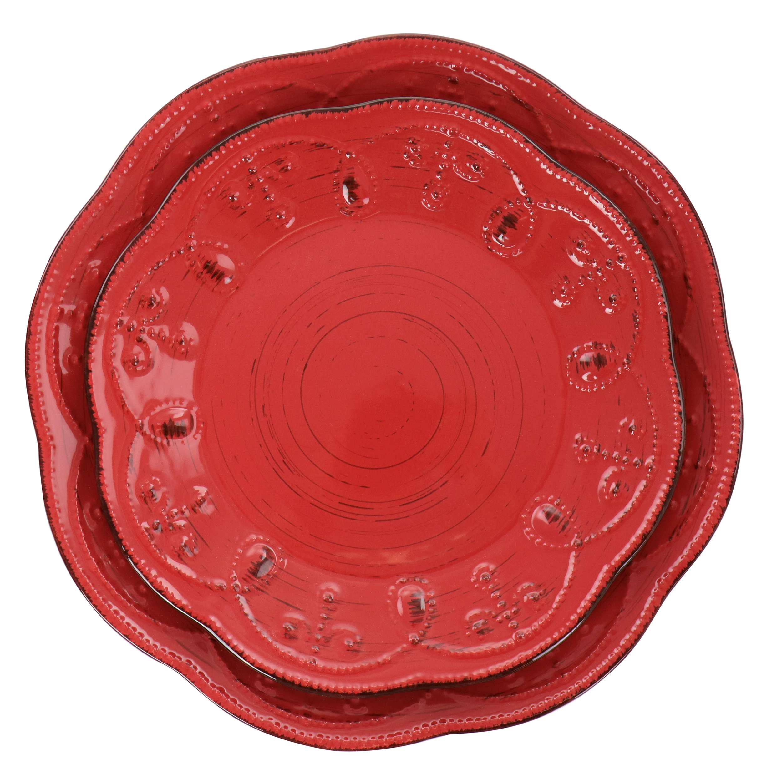Elama Rustic Birch 16 Piece Stoneware Dinnerware Set in Red