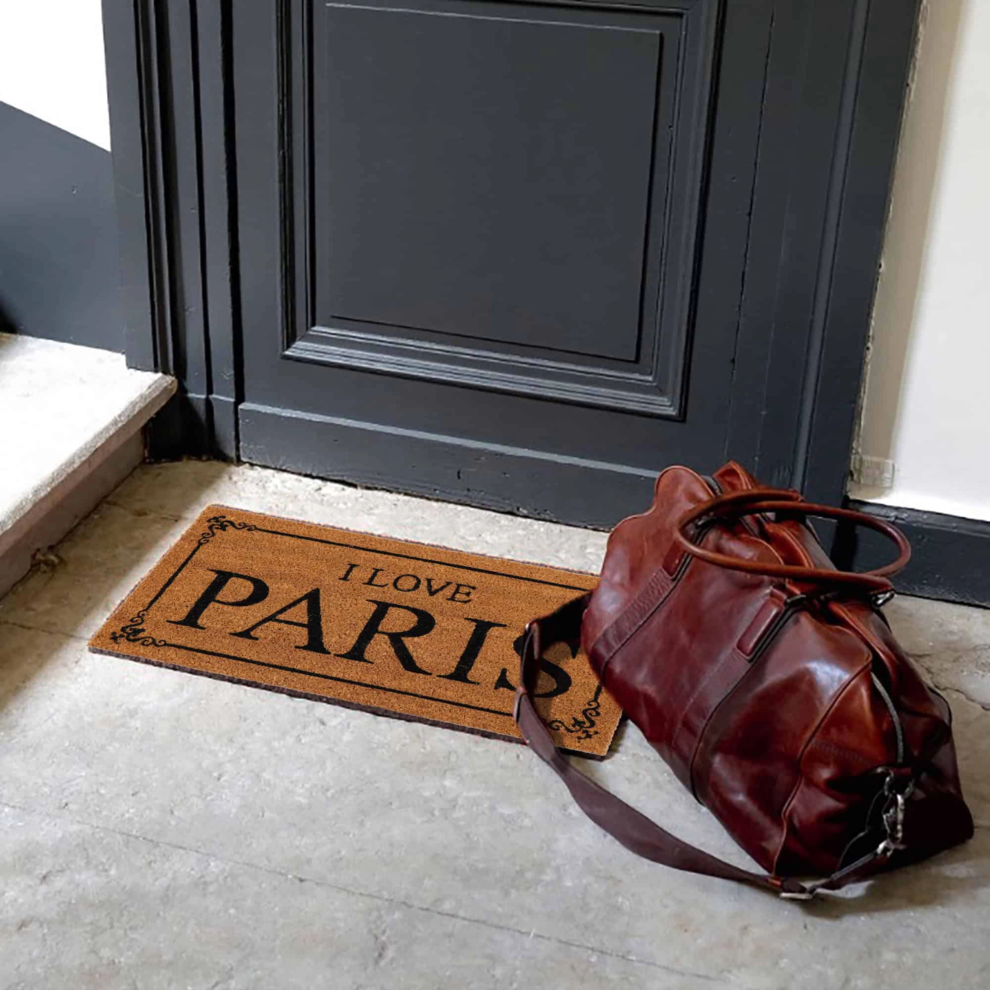 Evideco French Home Goods Natural I Love Paris Coir Doormat 24 x 13 Inches
