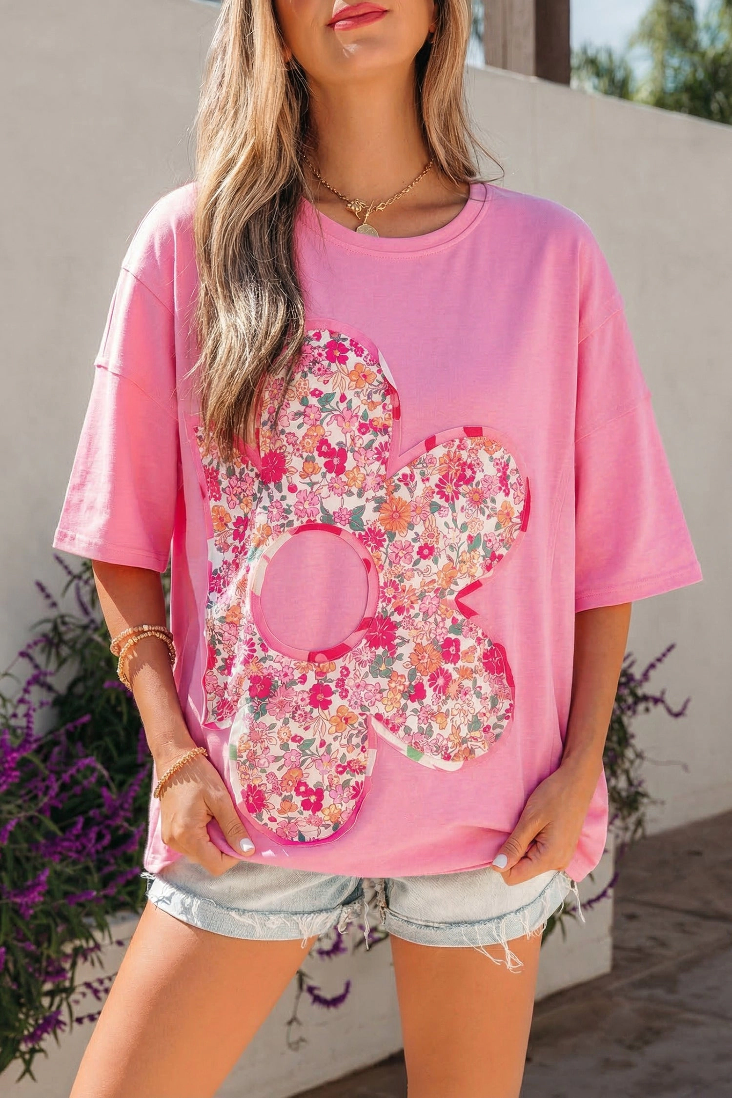Threaded Pear Women's Adriana Big Flower Oversize Tee