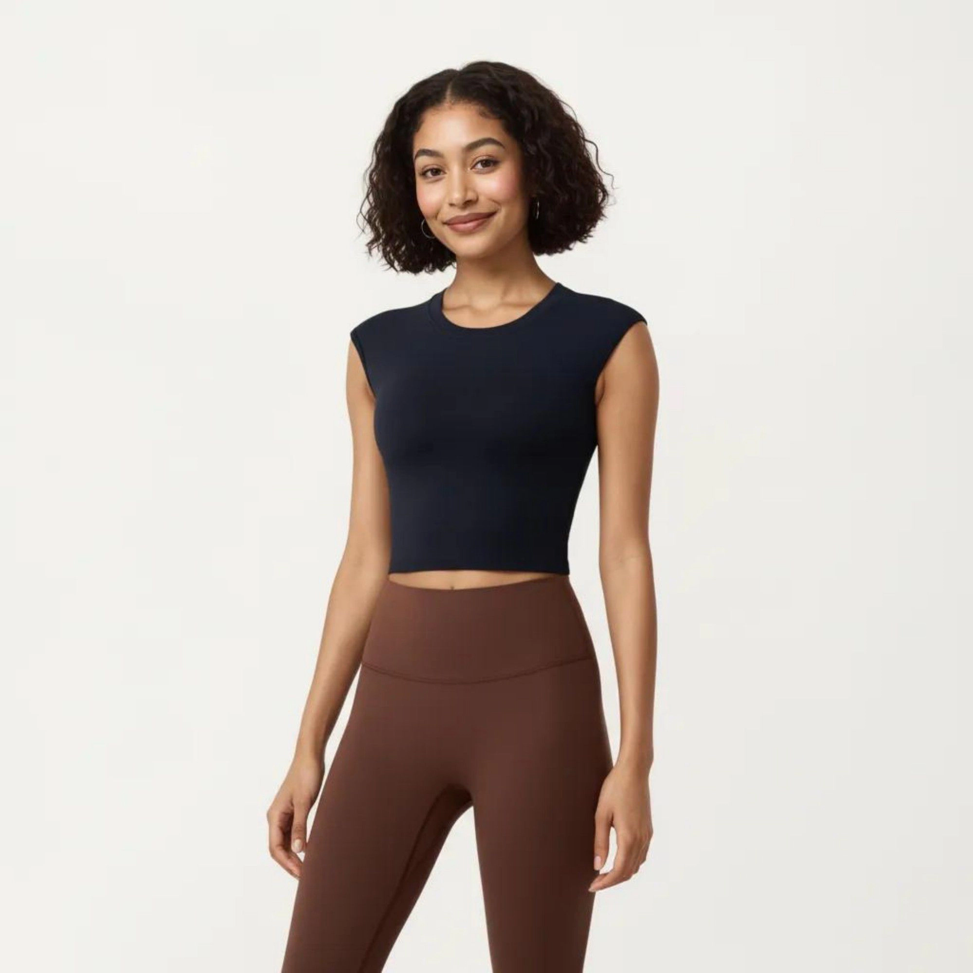 Anna-Kaci Women's Sleeveless Cropped Fitted Active Tank Top with Smooth Stretch Fabric and Crew Neckline
