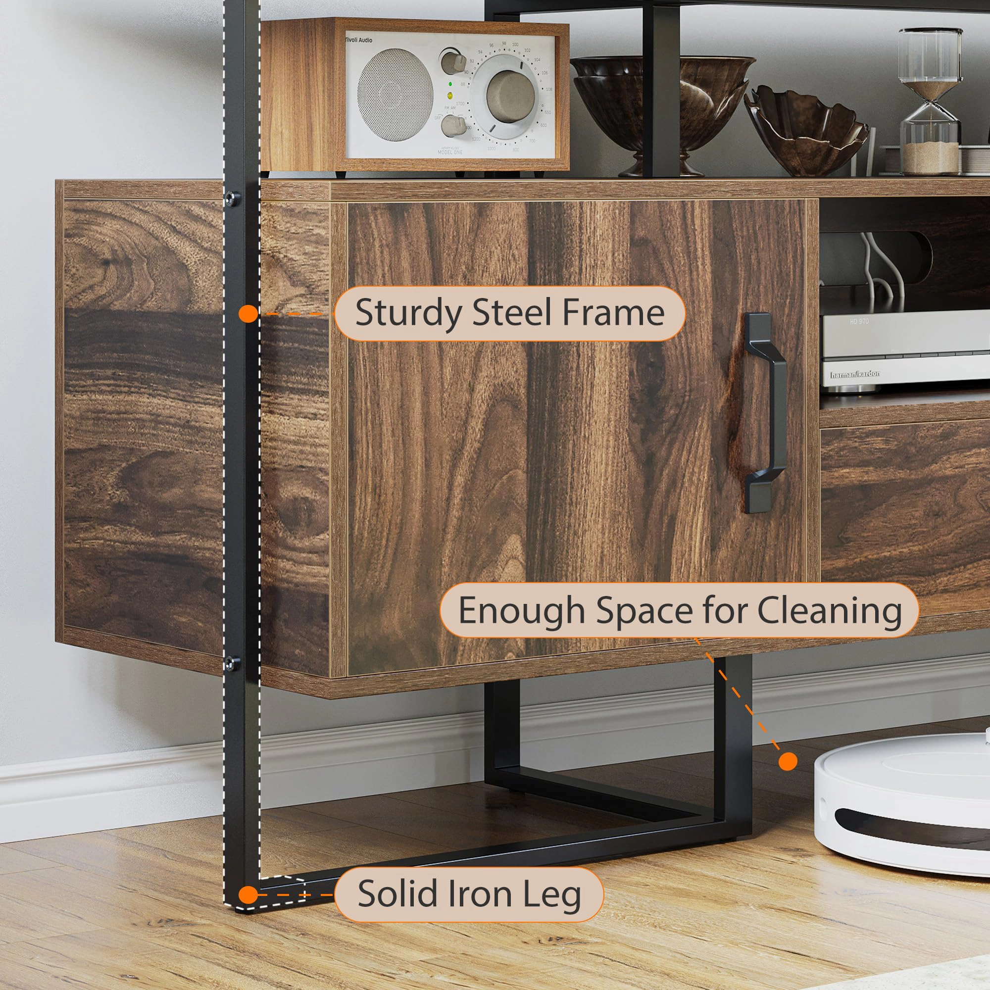 BebreezChic TV Stand for 75 Inch TV, Entertainment Center with Storage and Drawer, Industrial Media TV Console Cabinet
