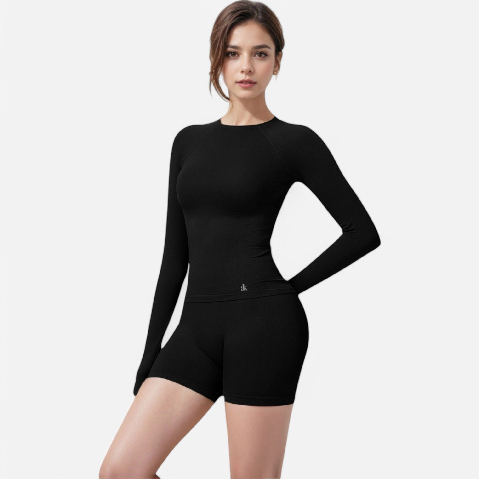 Anna-Kaci Women's Long Sleeve Fitted Crew Neck Top with Thumbhole Cuffs and Seam Detailing