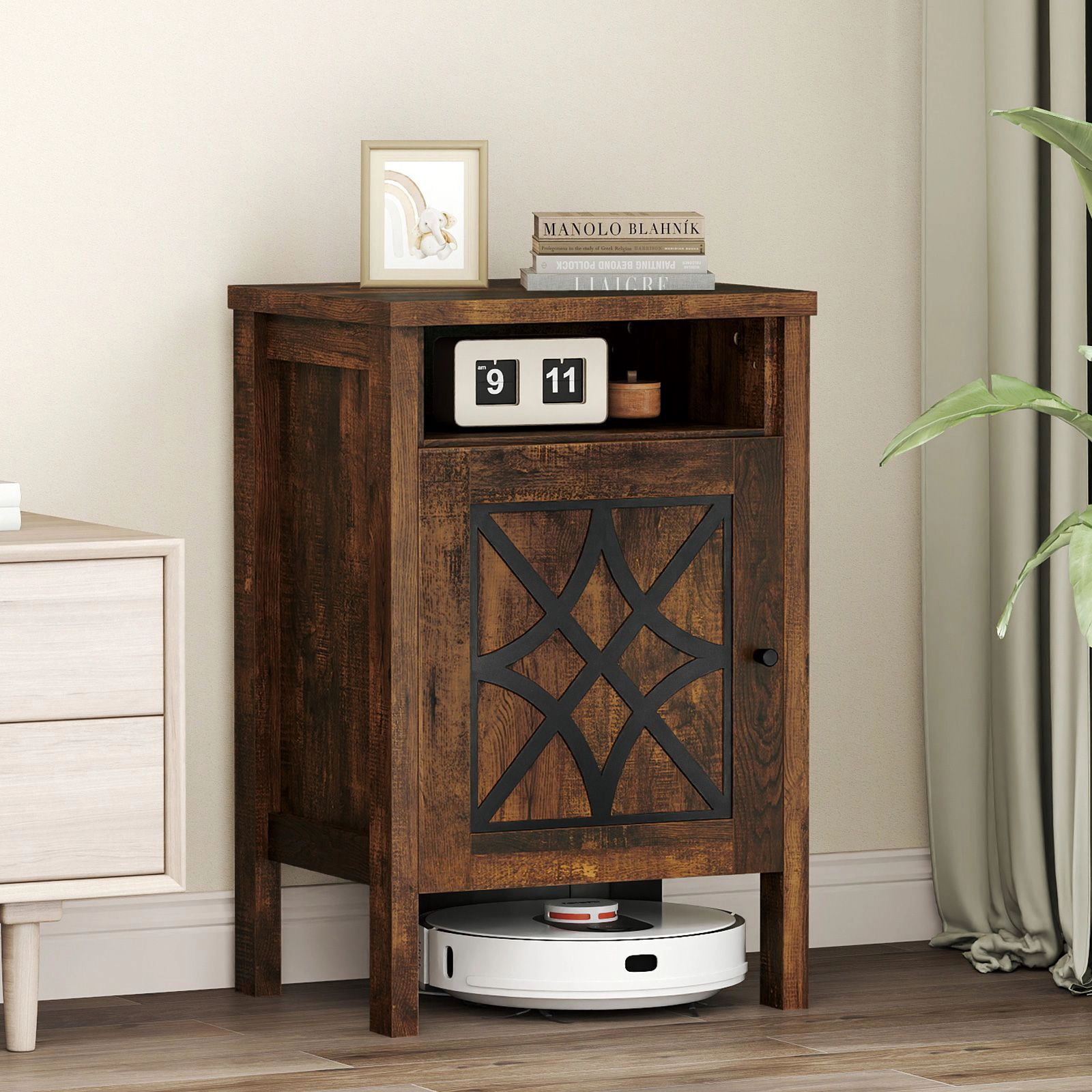 SlickBlue Modern Robot Vacuum Stand with Concealed Storage Cabinet