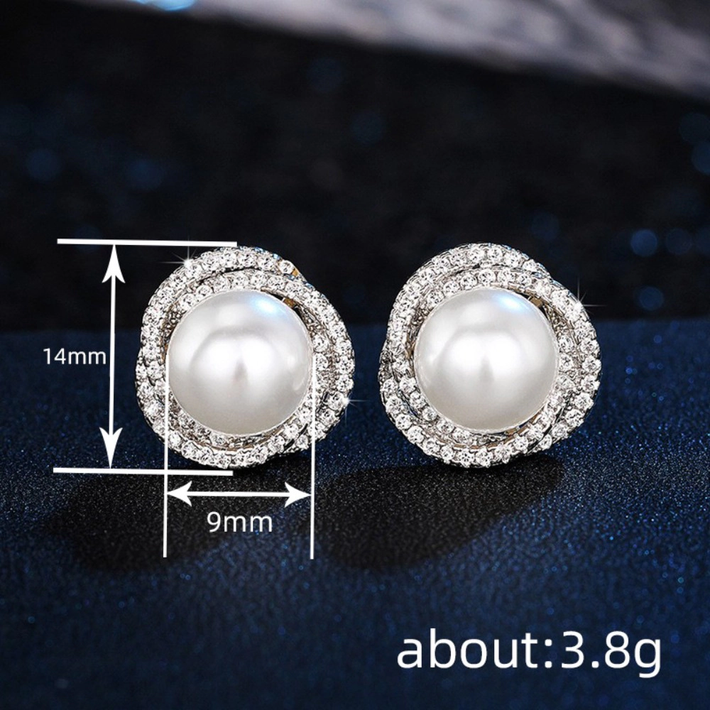 Wardrobe Whimsy Twisted Halo Pearl Cubic Zirconia Stud Earrings for Women