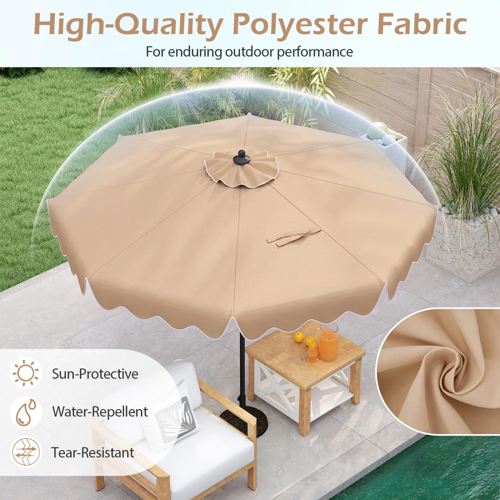 SUGIFT 9 ft Ruffled Patio Umbrella with Crank Handle and 25 Degree Push Button Tilt