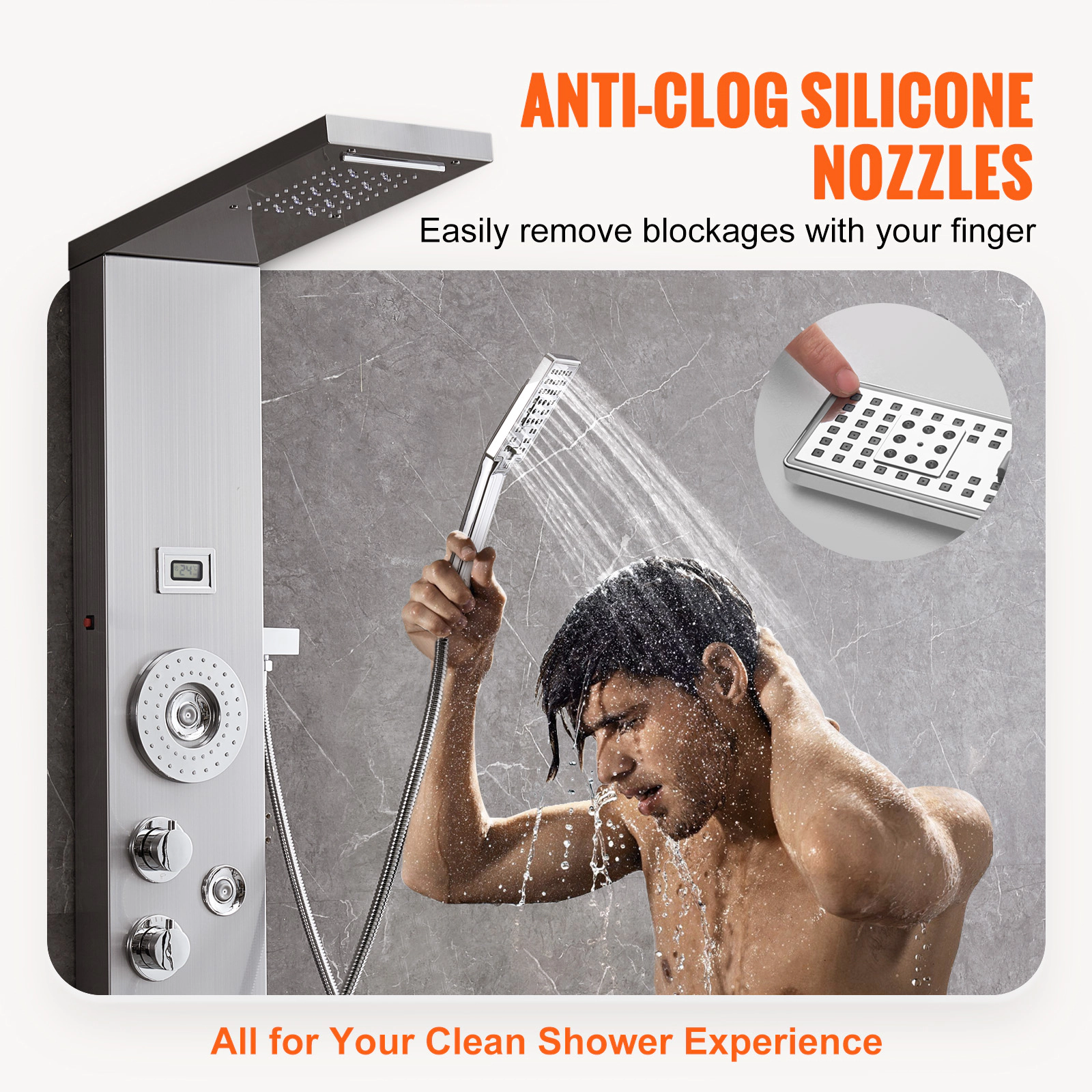 HONGGE 6-Mode Shower Tower Panel, LED & Digital Display, Rainfall, Waterfall, 4 Body Massage Jets