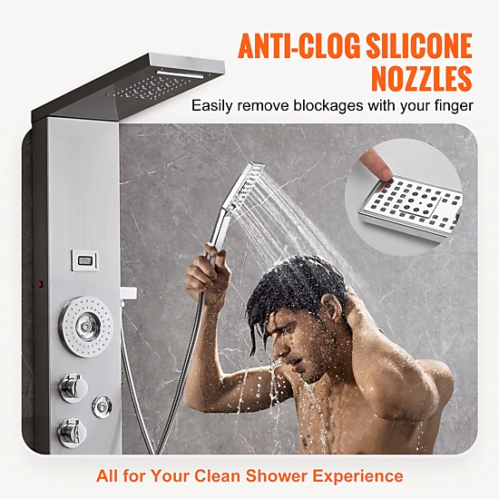 HONGGE Shower Panel System 6 Shower Modes LED & Shower Panel Tower Rainfall Waterfall Massage Jets Tub Spout Handheld