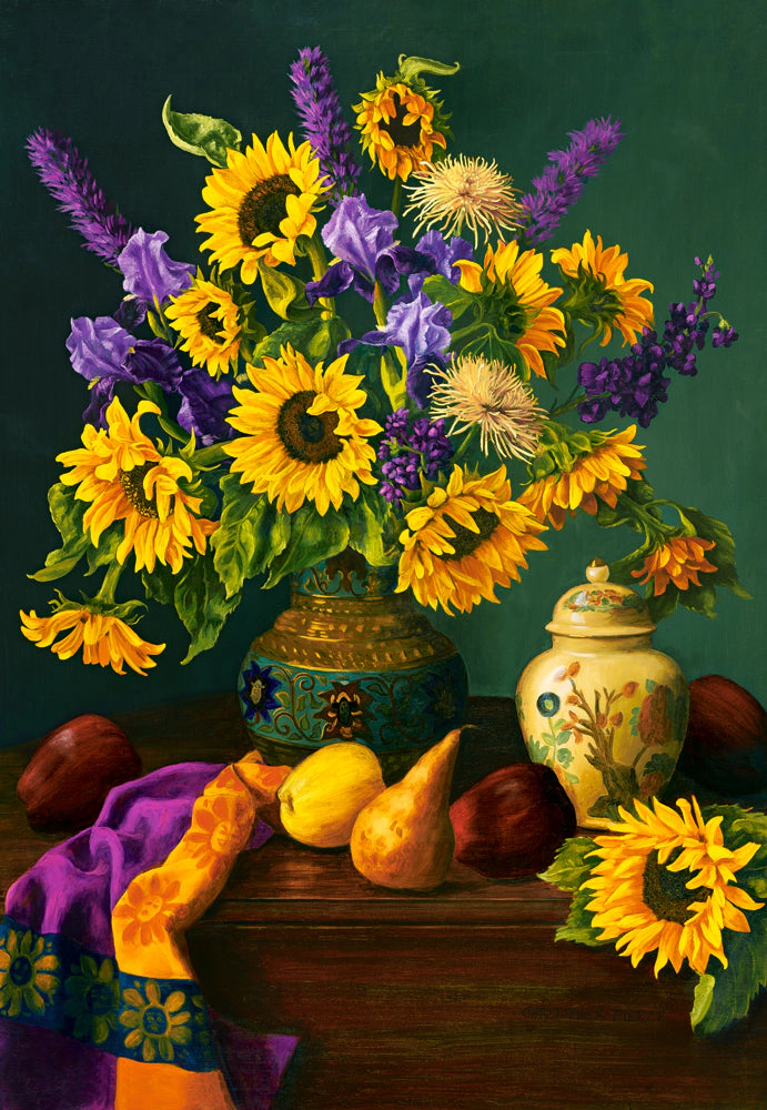 CASTORLAND 1500 Piece Jigsaw Puzzles, Autumn Treasures , Still nature puzzle, Sunflowers in a vase, C-152063-2