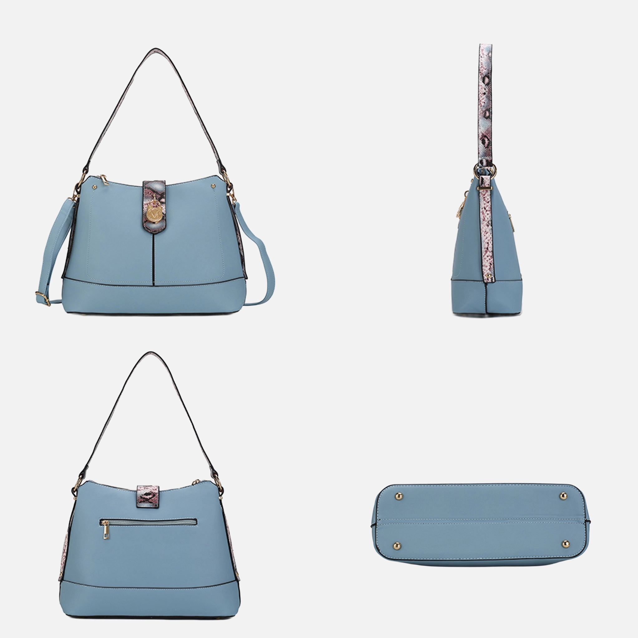 Mia K Collection Ezra Shoulder Bag - Vegan Leather, Snake-Embossed Trim, Removable Strap