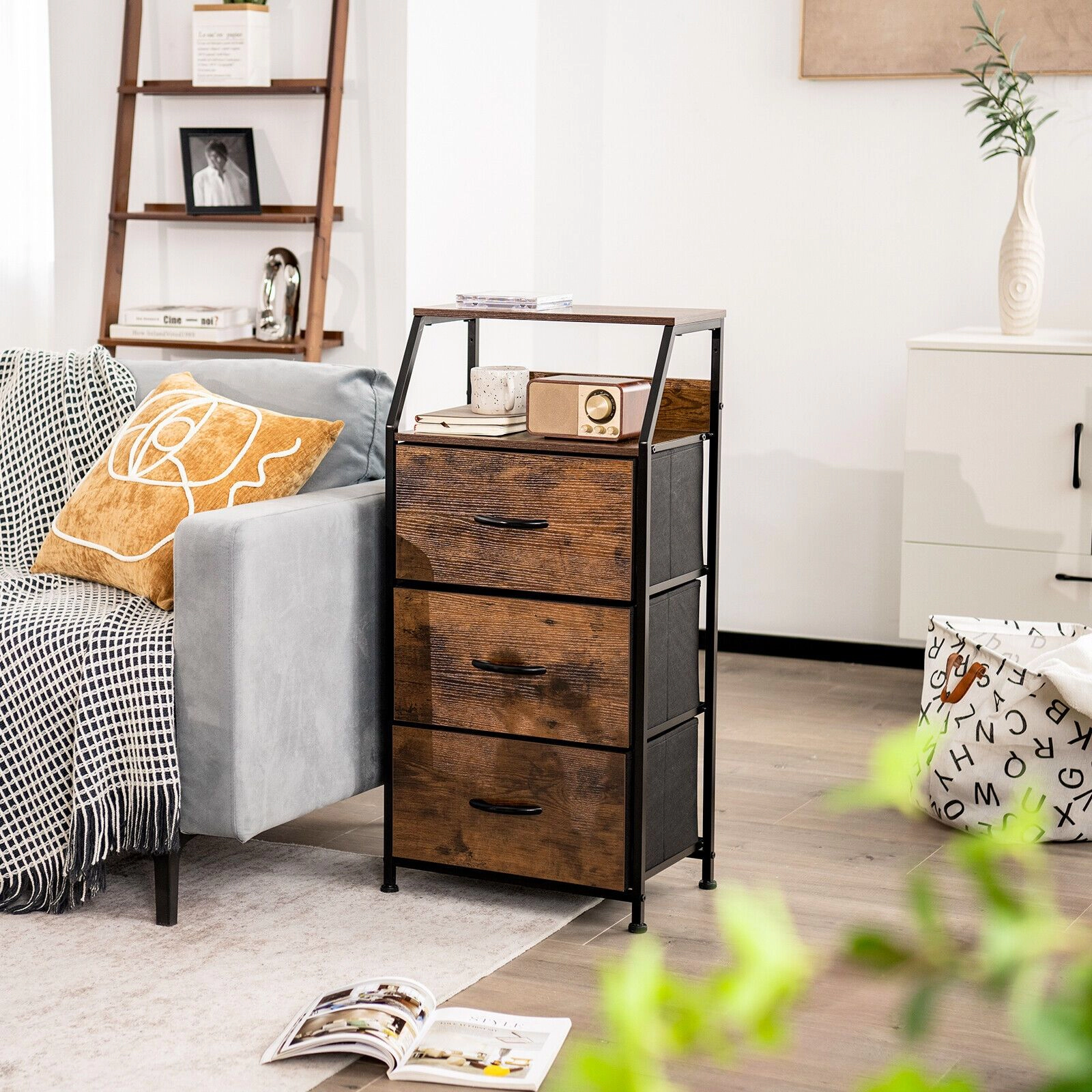 SlickBlue Fabric Drawer Dresser with Metal Frame Storage Cabinet