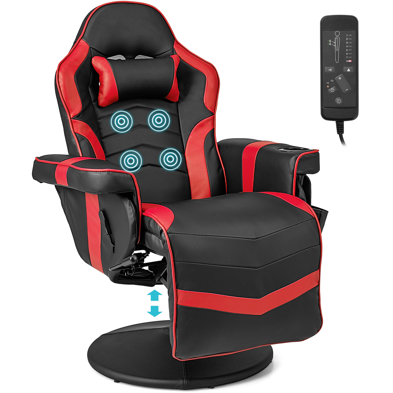 SUGIFT Massage Video Gaming Recliner Chair with Adjustable Height and Swivel Base 352-lb Capacity 31.5-in Wide Seat Red