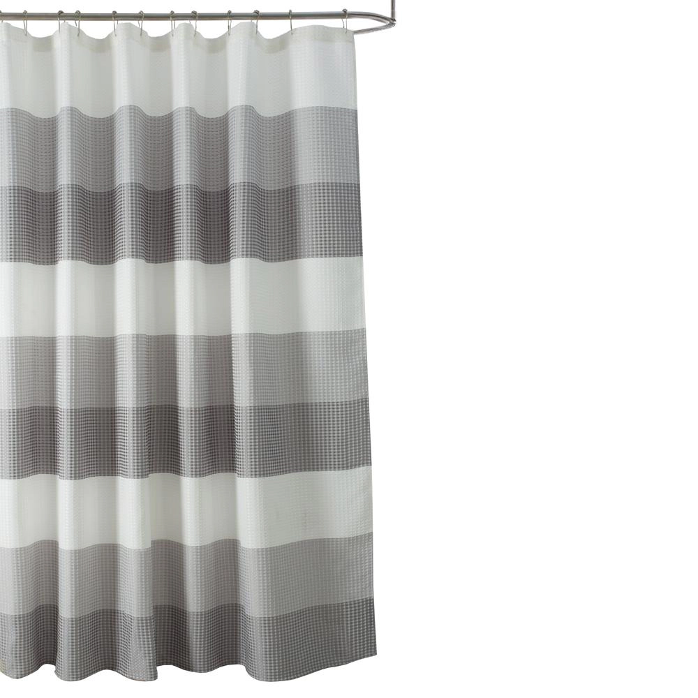 Olivia Gray Glamor Striped Waffle Jacquard Shower Curtain 100% Polyester 70 x 72 Silver