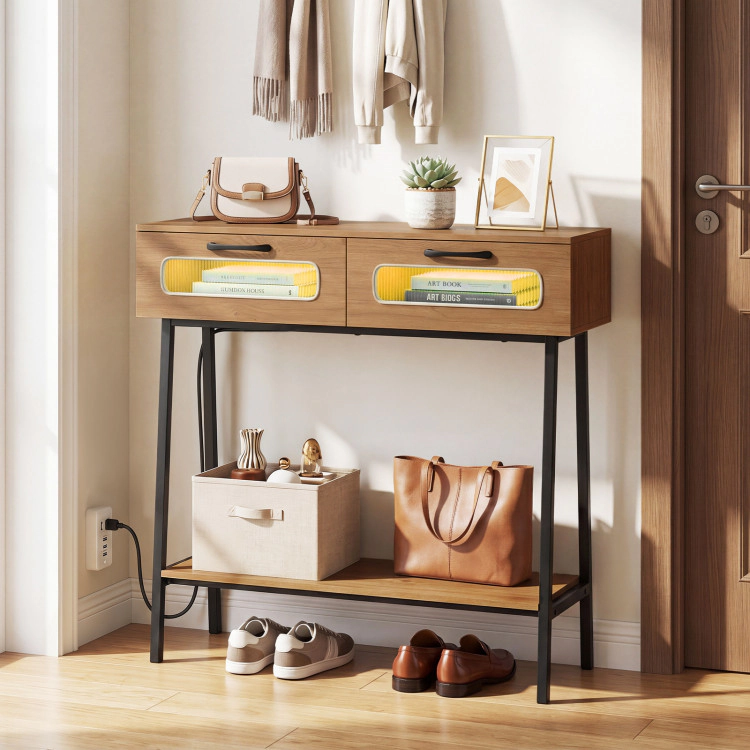 Hivvago Console Table With Led Lights And Open Shelf For Hallway Entrance