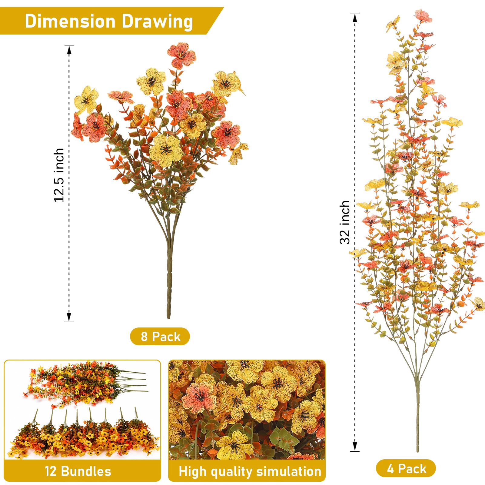 PUPWE 2 Fall Artificial Flowers For Outdoors Uv Resistant Decoration