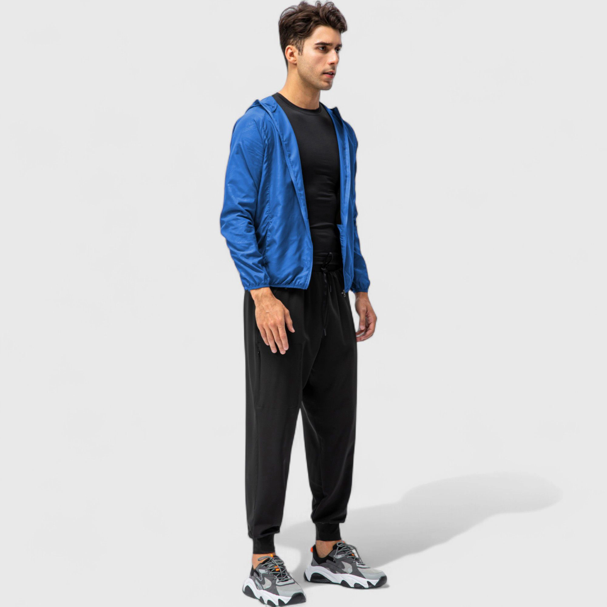 Anna-Kaci Men's Full-Zip Hooded Windbreaker Jacket with Side Pockets and Elastic Cuffs