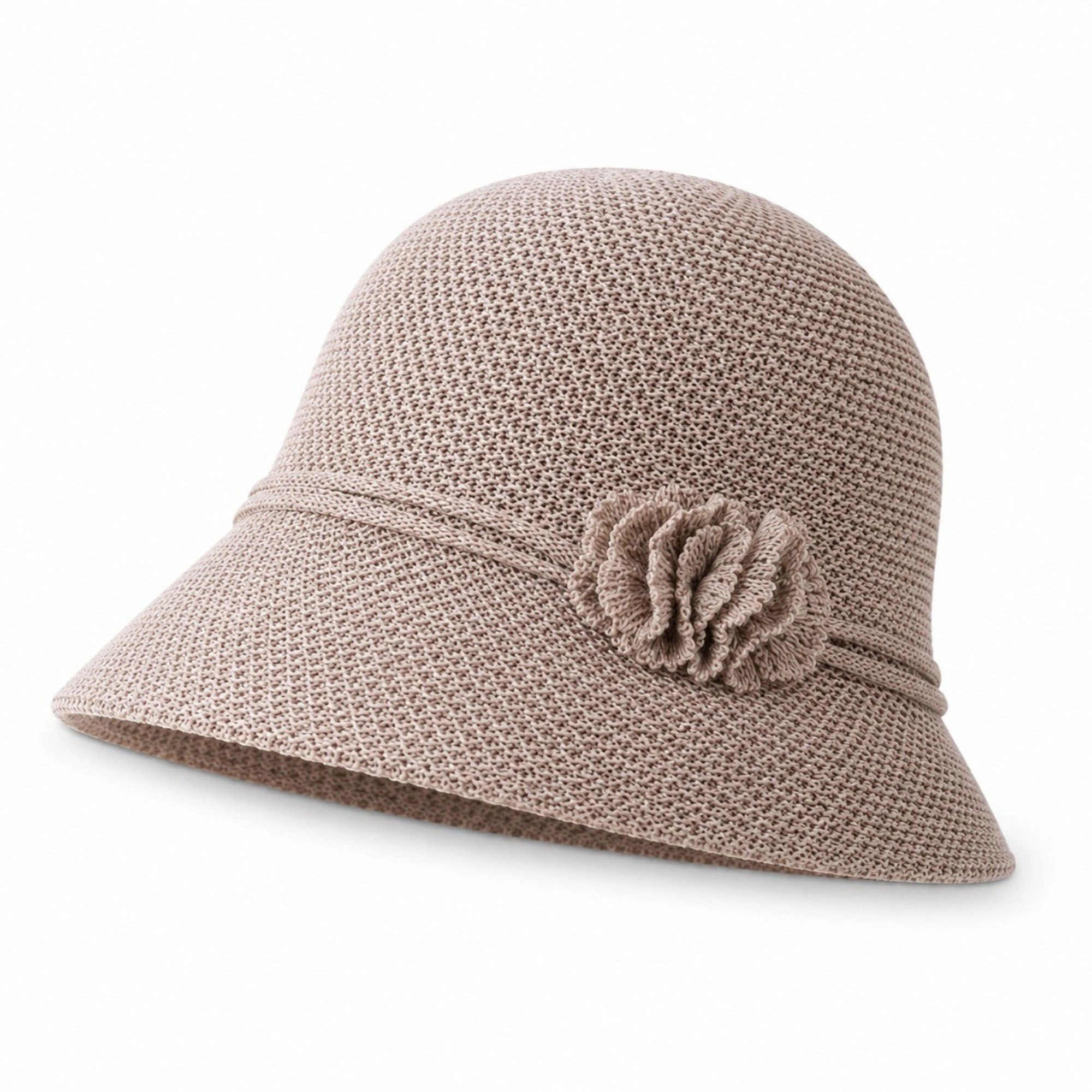 Anna-Kaci Women's Woven Cloche Sun Hat with Floral Accent and Short Brim