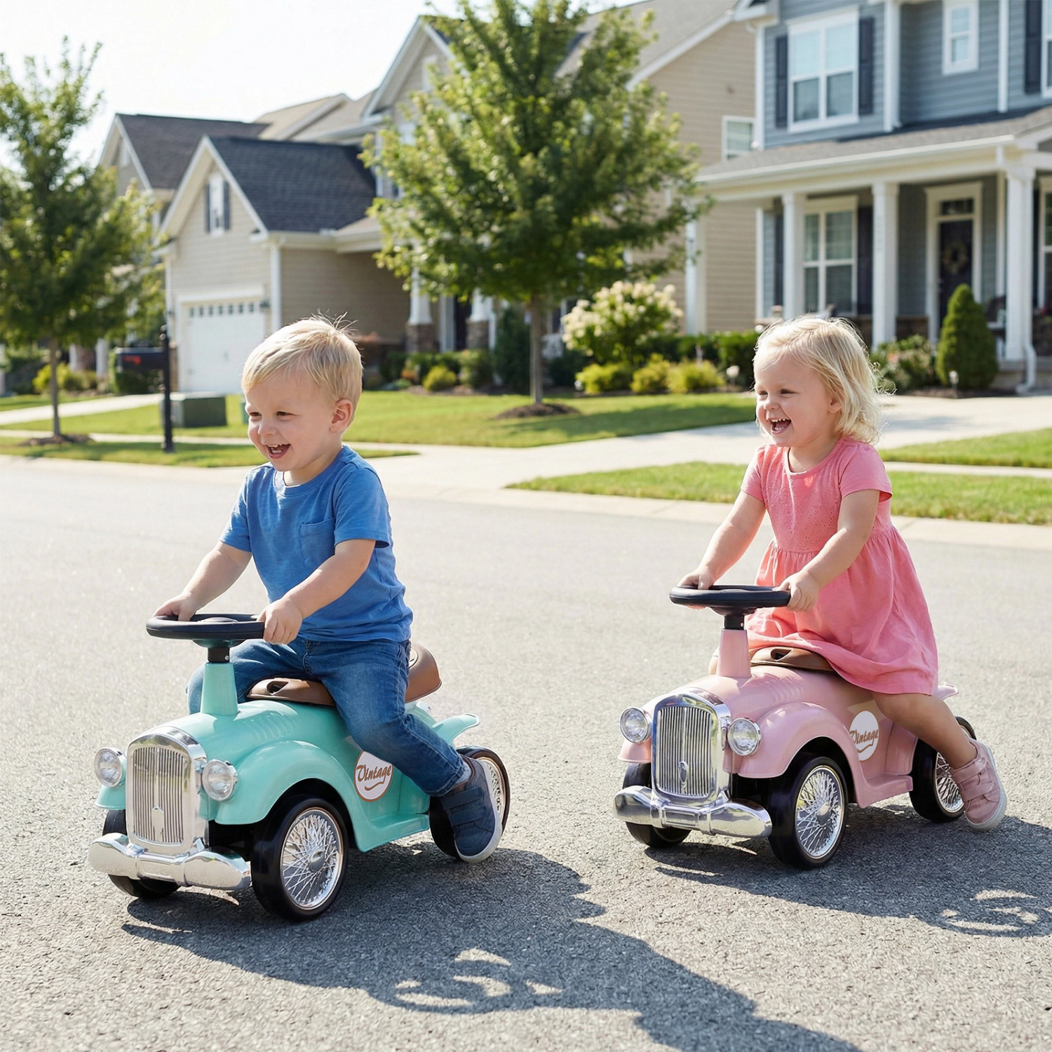 LJG Kids Sit to Stand Vehicle with Working Steering Wheel and Under Seat Storage