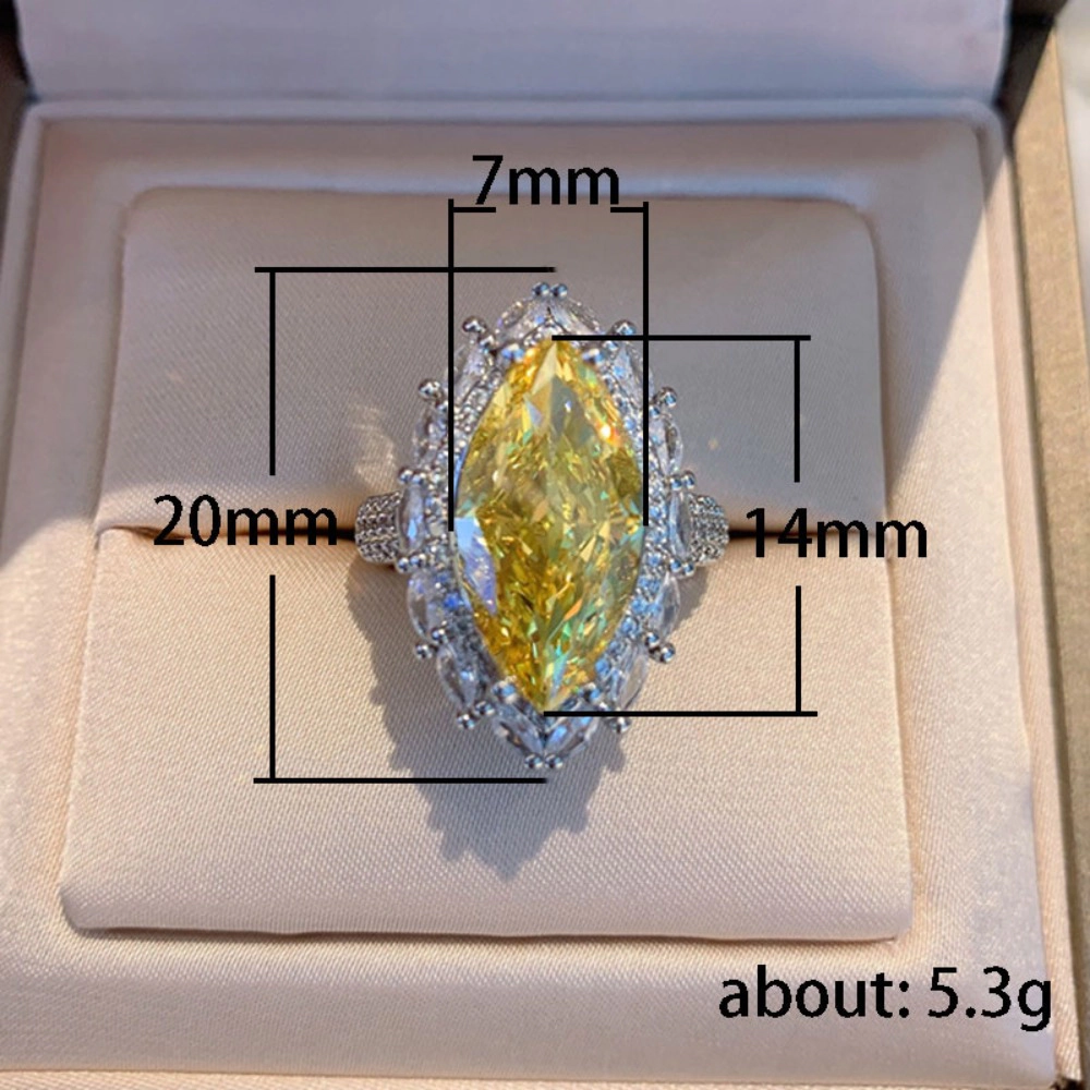 Exquisite Olive Shaped Marquise Luxury Crystal Yellow Zircon Ring