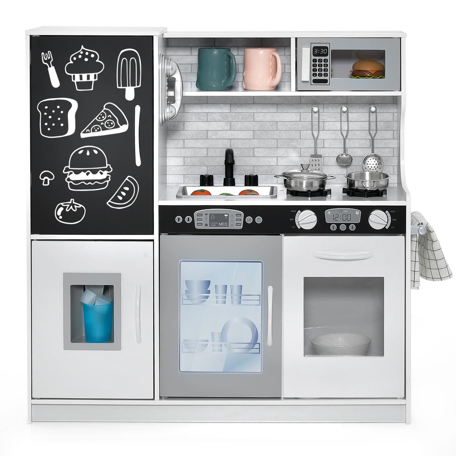 SUGIFT MDF Toddler Pretend Play Kitchen with Blackboard, Telephone and Storage Ages 3-6 Years 32-in Wide White
