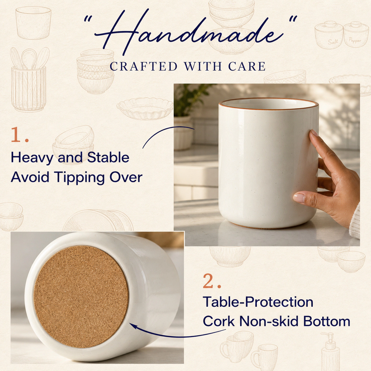WZK Farmhouse Ceramic Kitchen Utensil Holder