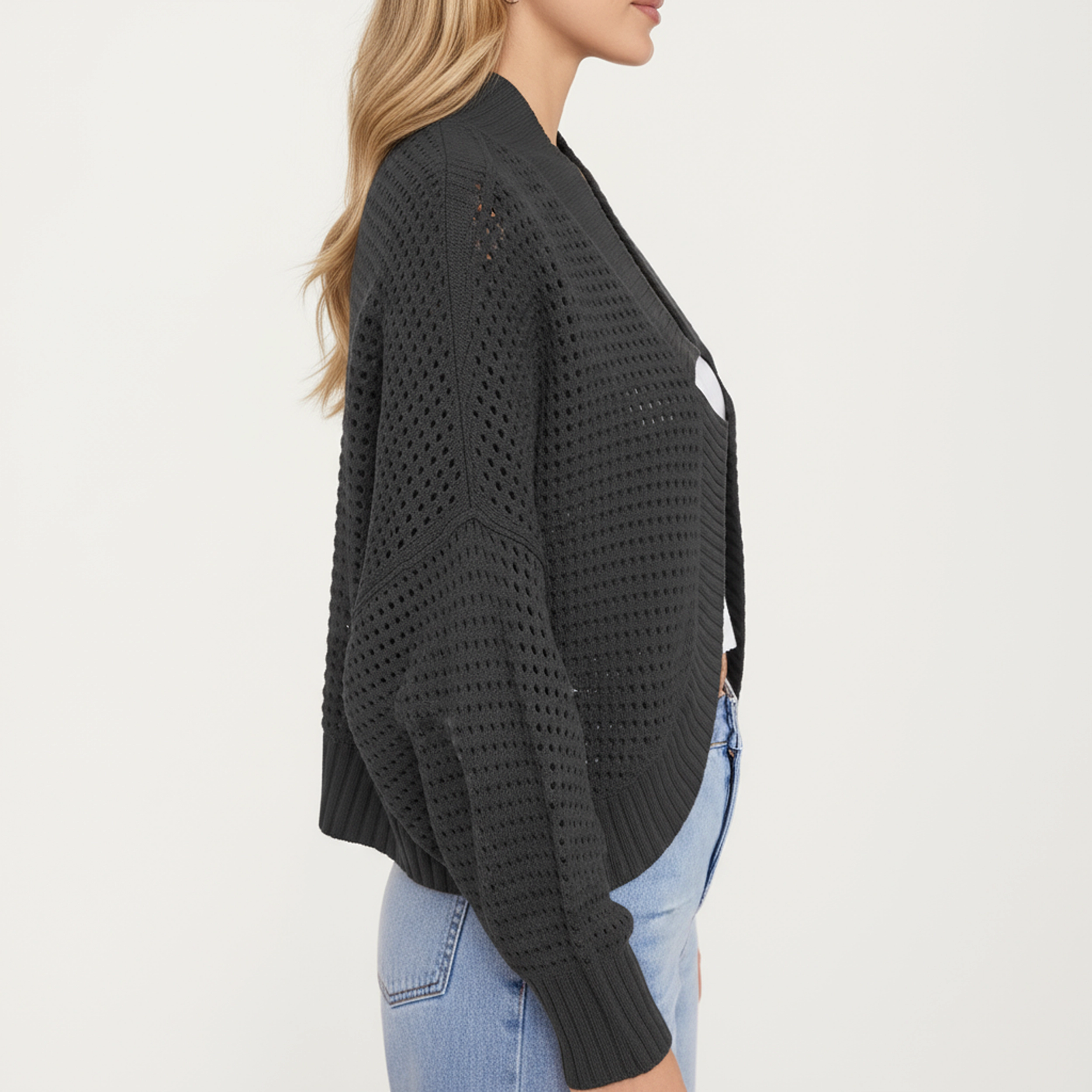Anna-Kaci Women's Open Front Long Sleeve Knit Fashion Cardigan with Textured Hollow-Out Design