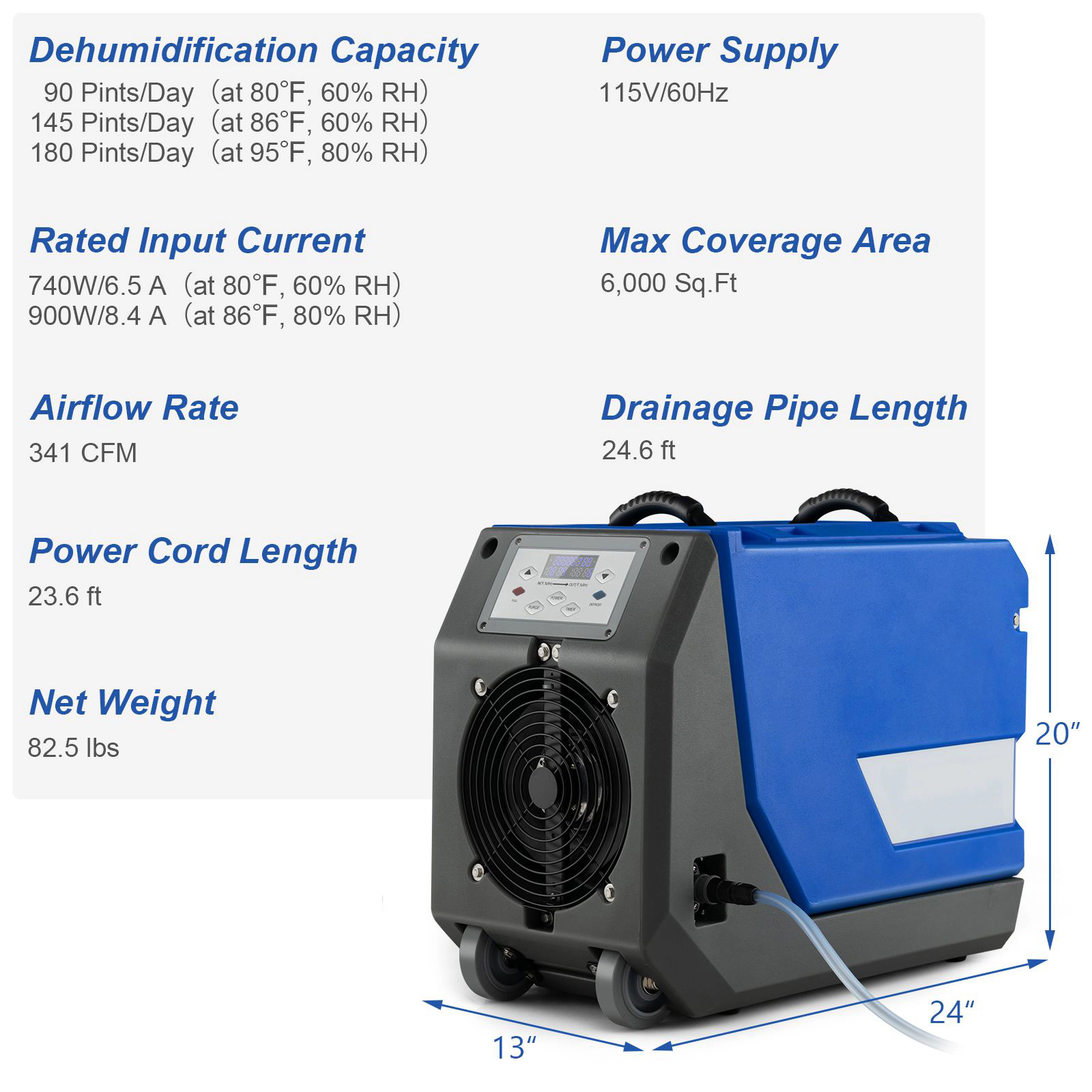 SlickBlue 180 Pint Large Space Dehumidifier with LED Display, Wheels and Carry Handles